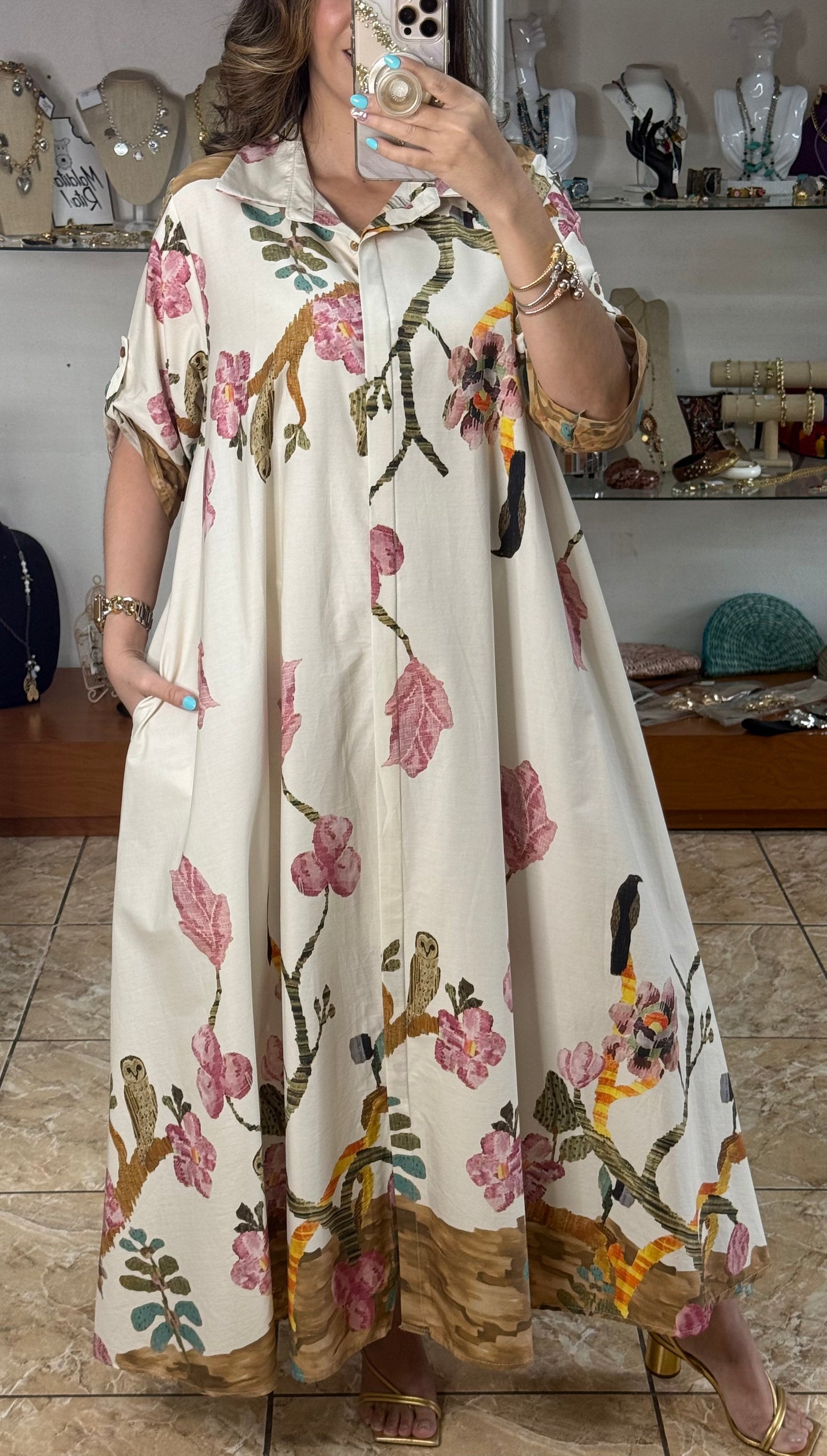 OS Flowers and Birds Maxi Dress (NO RETURNS OR EXCHANGE)