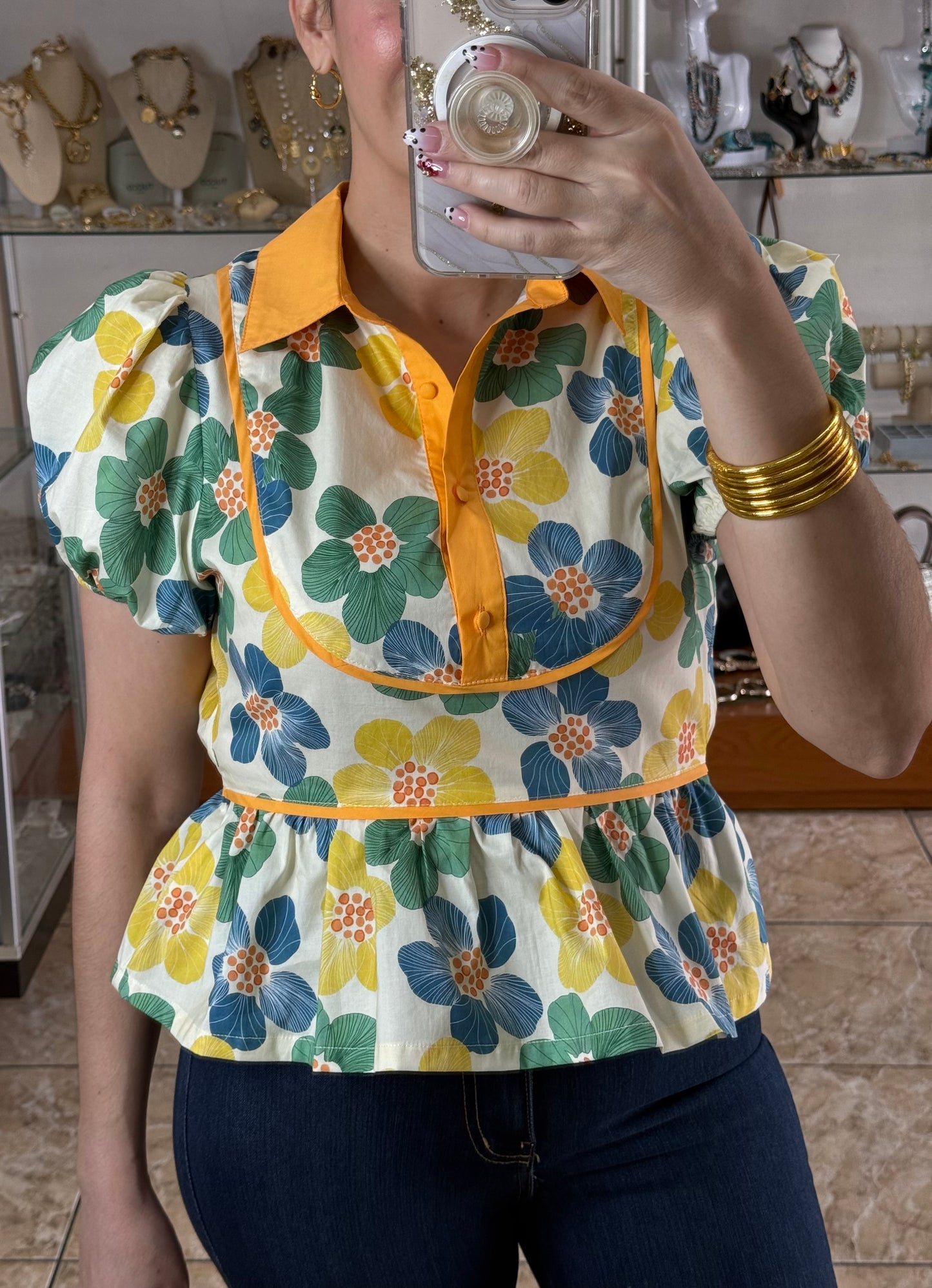 Floral Puff Sleeves Top