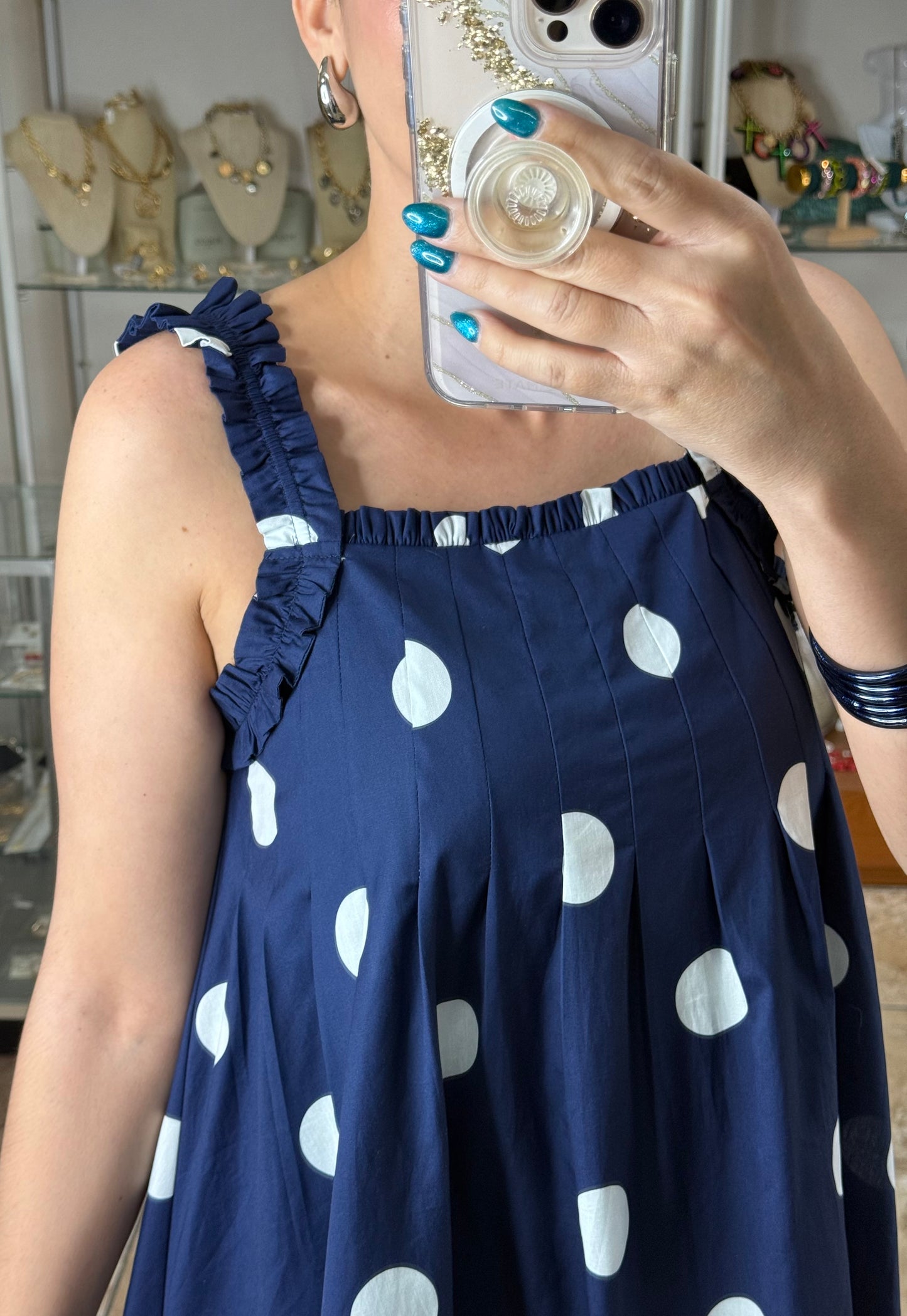 Navy Polkadots Doll Mini Dress