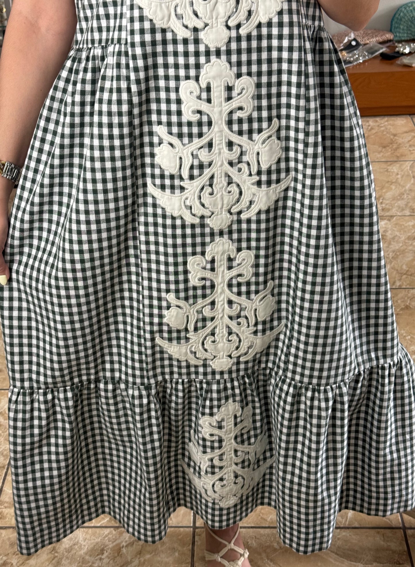 Hunter Green Gingham Midi Dress