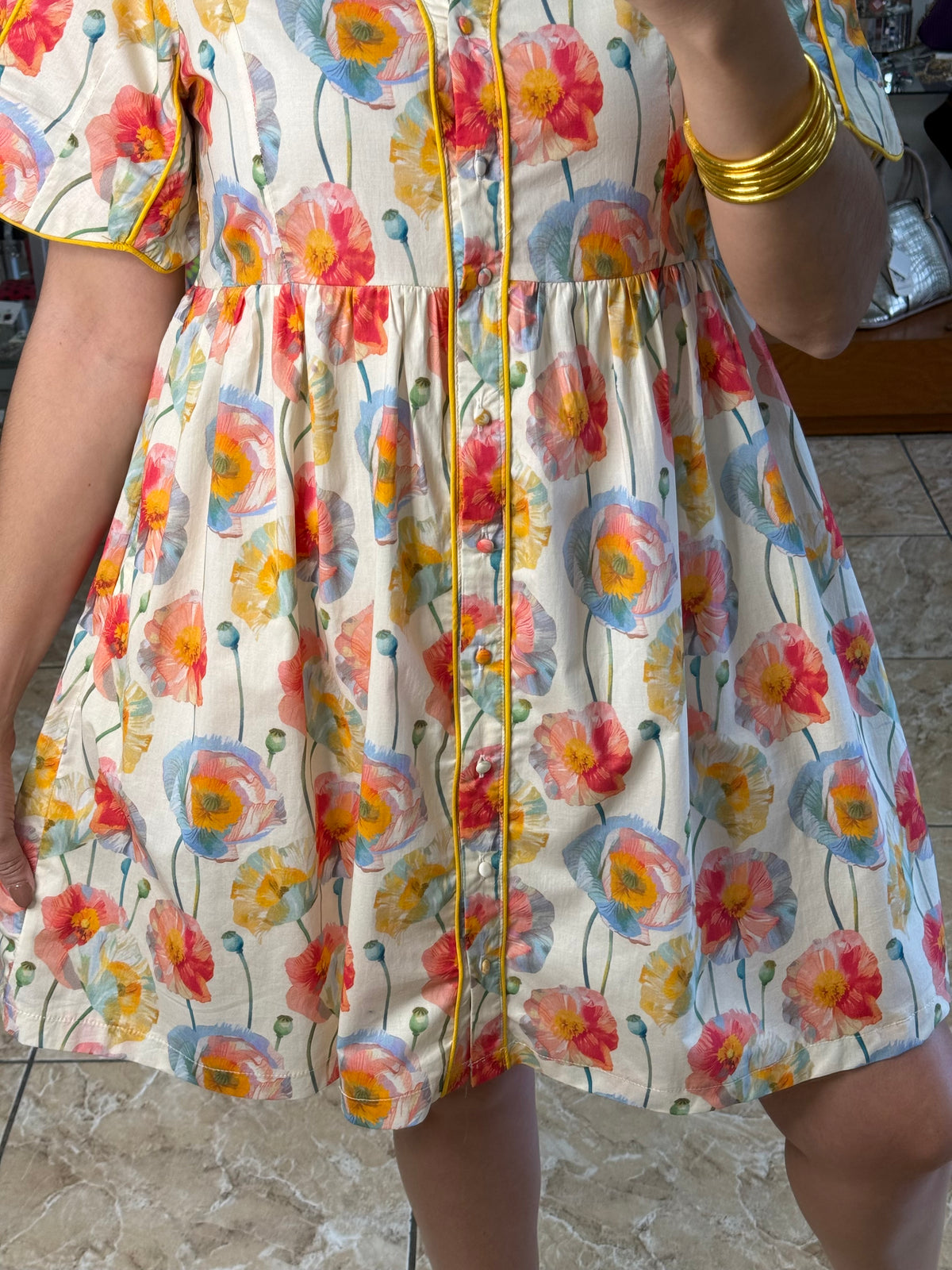 Cream Floral Button Down Babydoll Dress