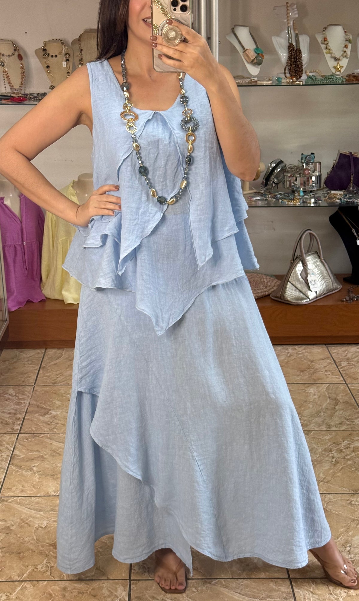 OS Linen Top & Skirt Set (NO RETURNS OR EXCHANGE)