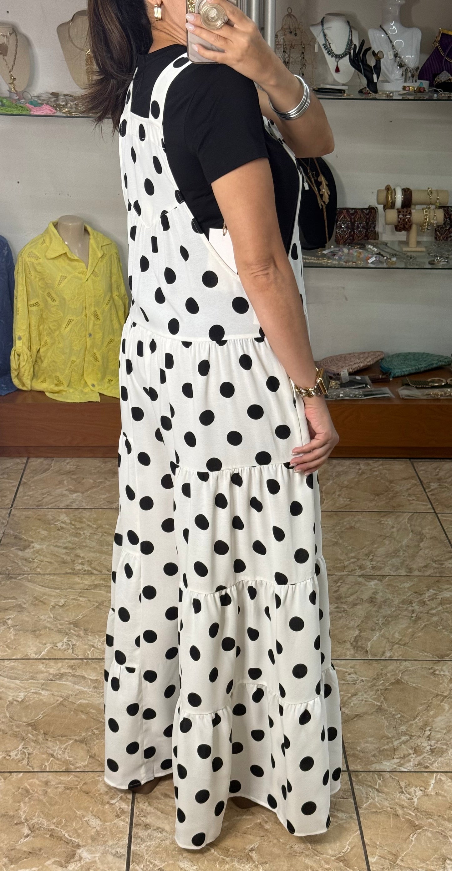 White/Black Polkadot Overall (REGULAR & PLUS) (TOP SOLD SEPARATELY)