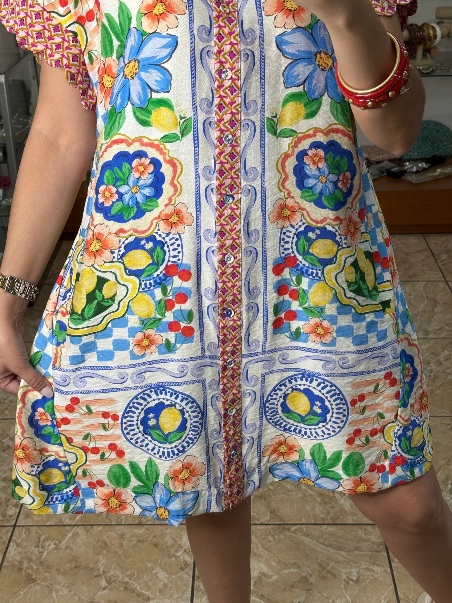 Blue Mix Mediterranean Print Dress