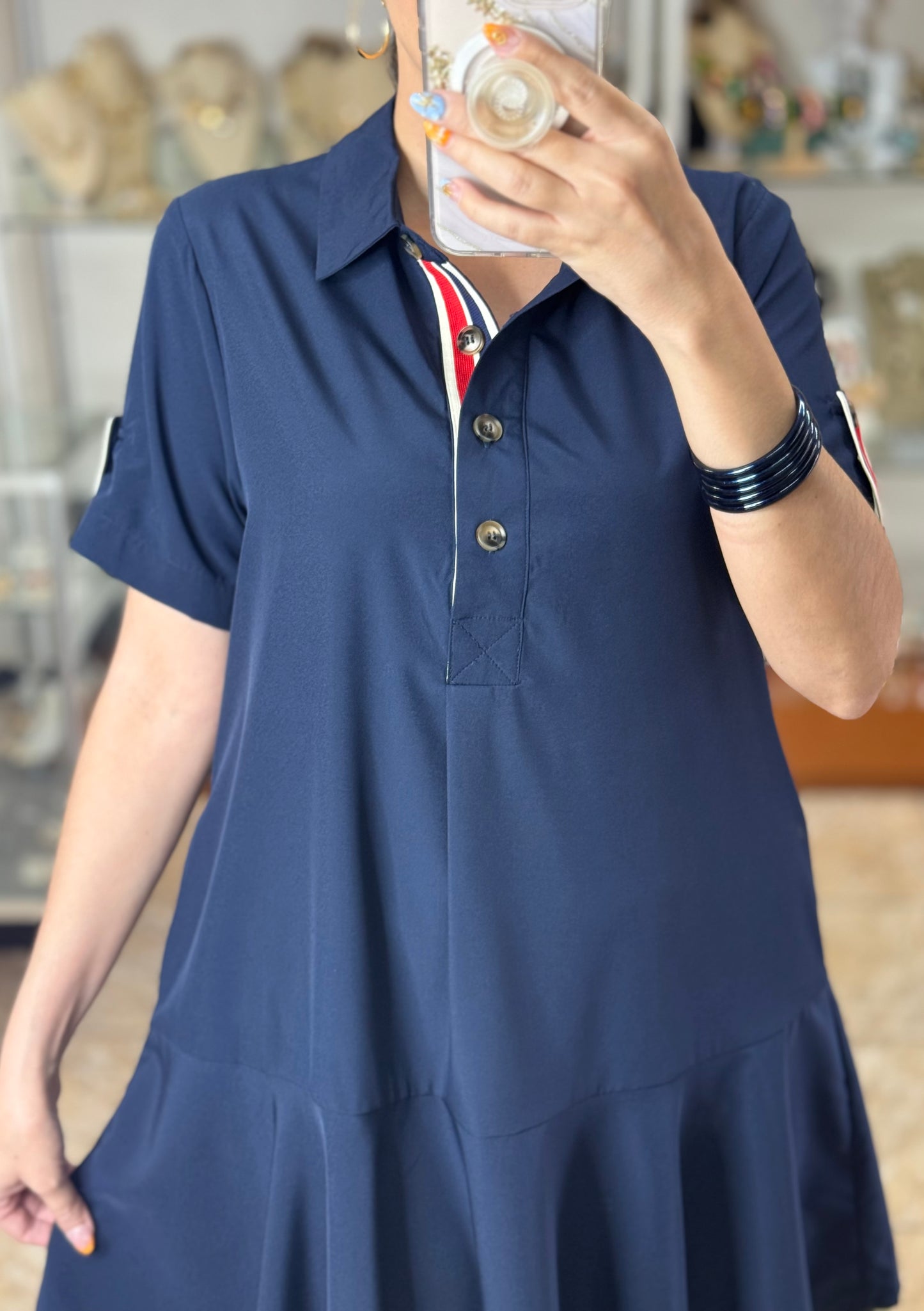 Navy Blue/Red Details Dress