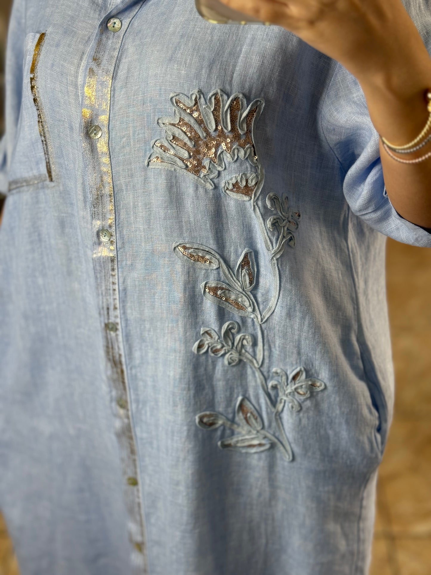 Gold Details Button Down OS Linen Maxi Dress (NO RETURNS OR EXCHANGE)