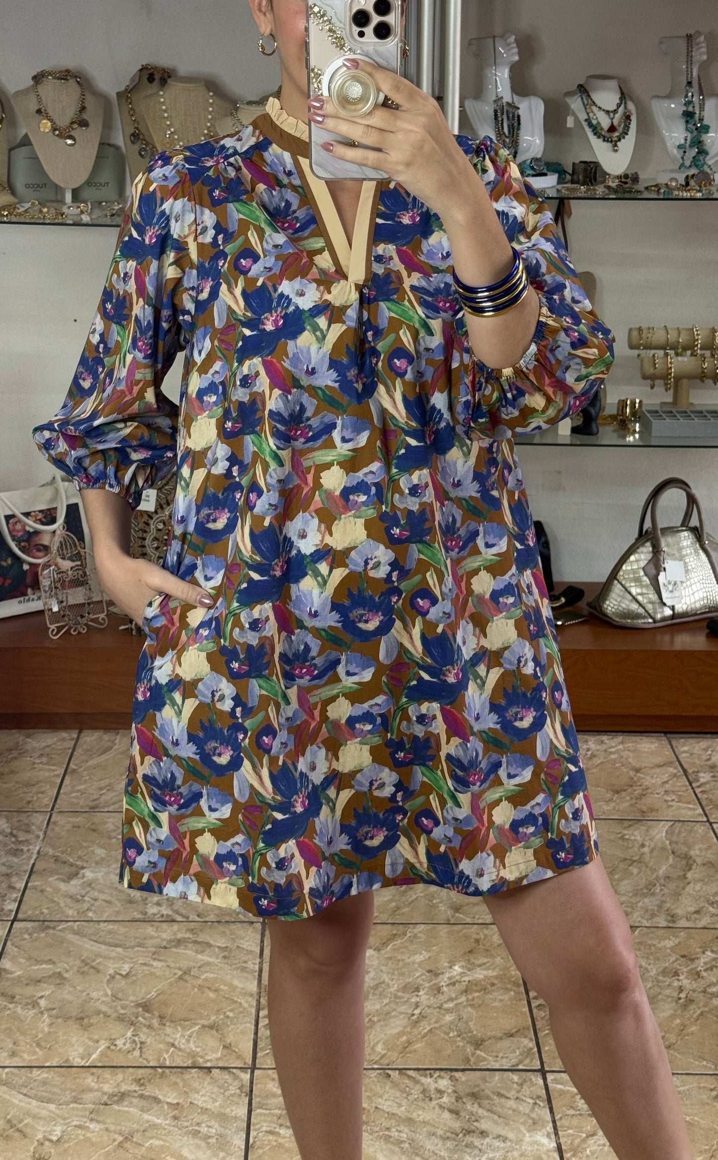 Brown/Blue Floral Dress