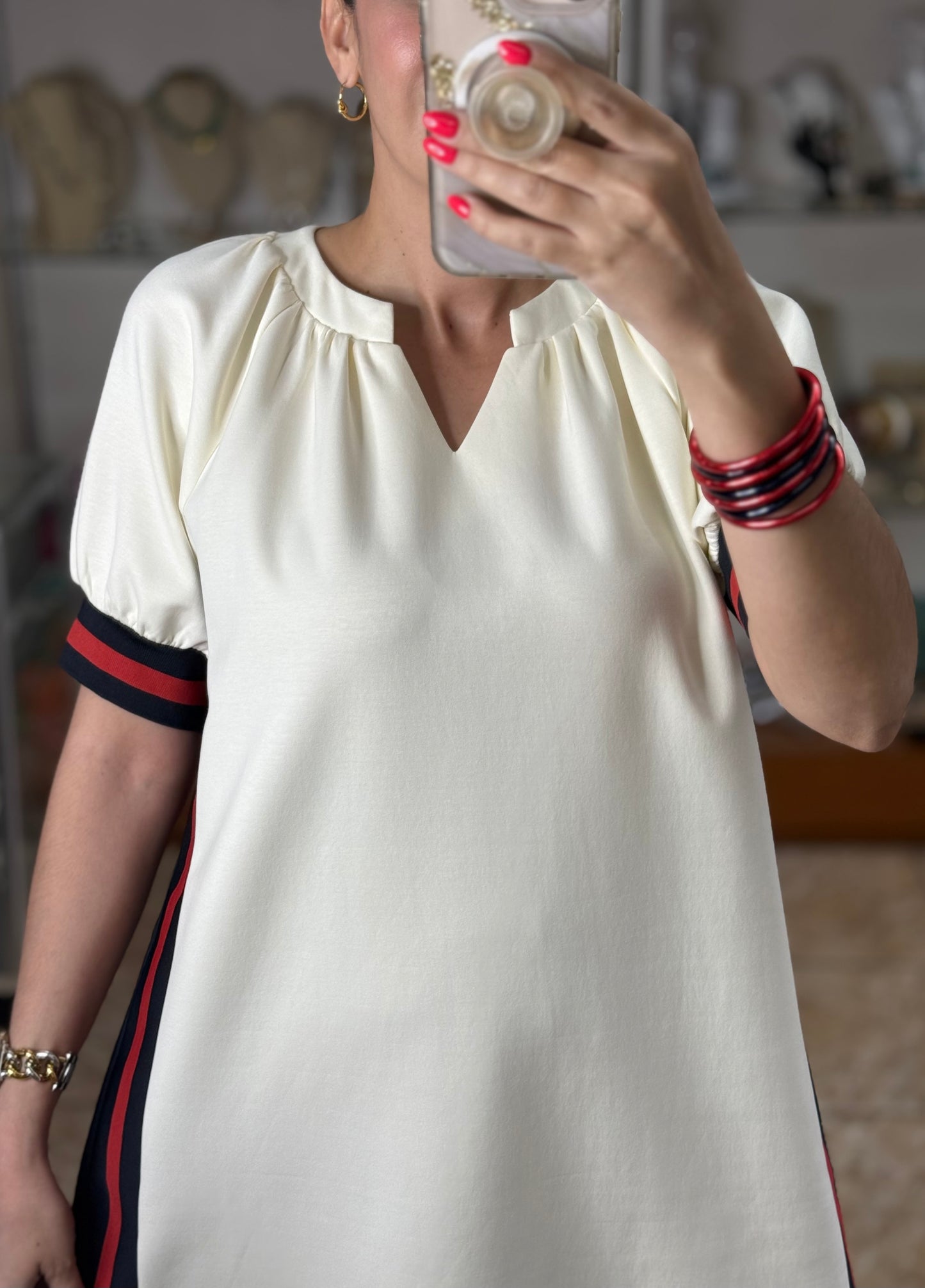 Varsity Trim Dress (Cream)