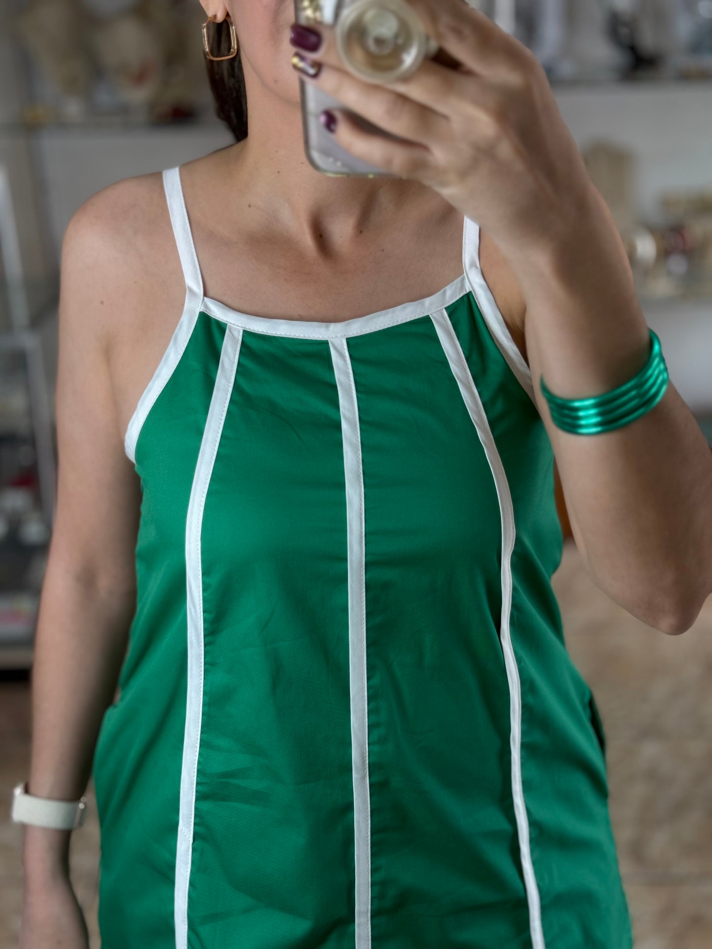 Green Scalloped Hem Mini Dress