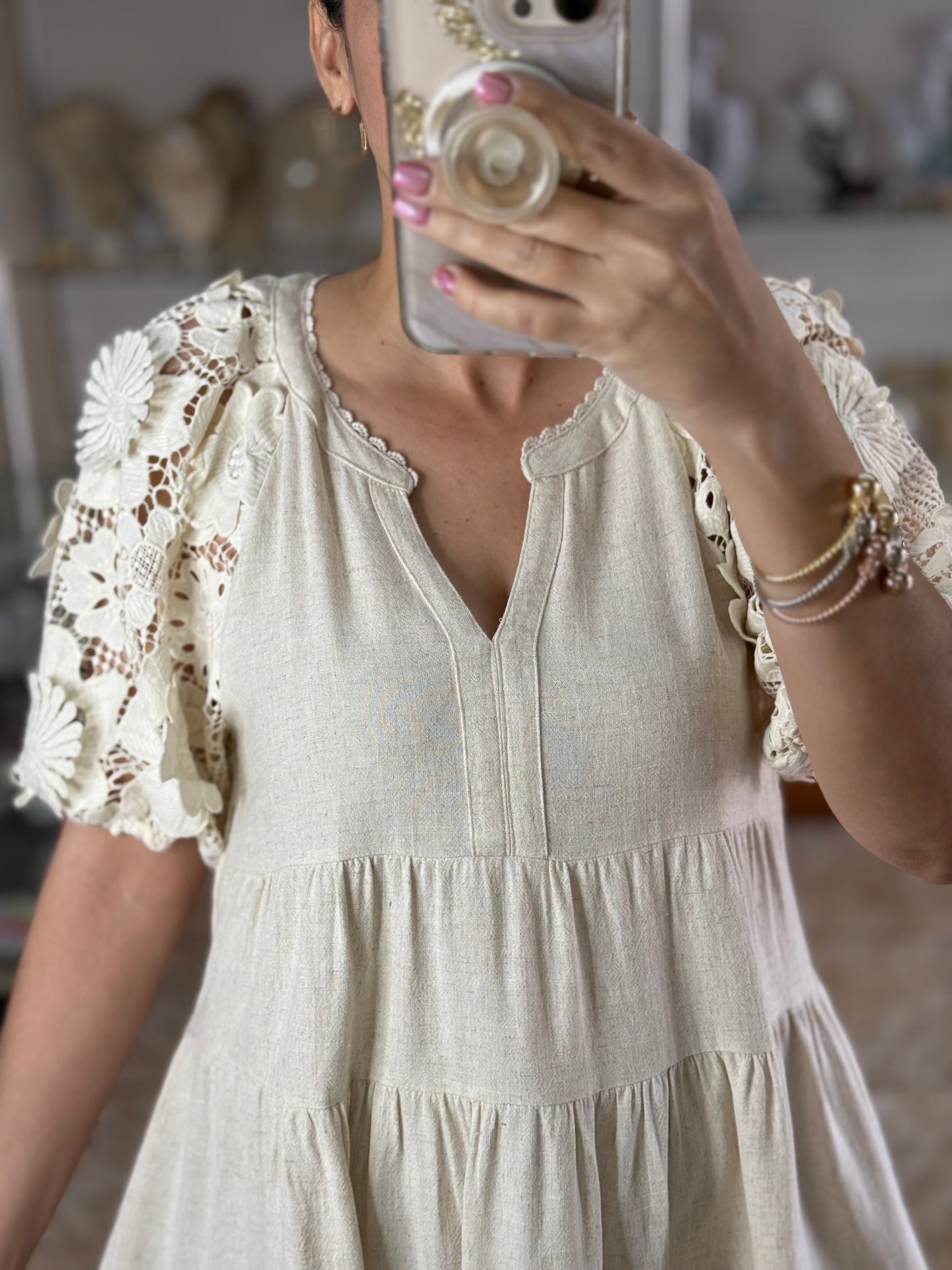 Floral Lace Sleeves Tiered Dress (FINAL SALE)