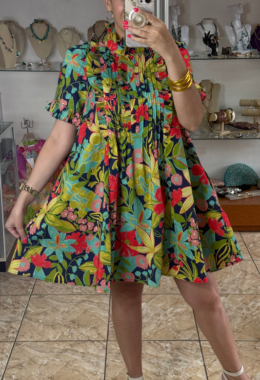 Navy/Green Floral Doll Dress