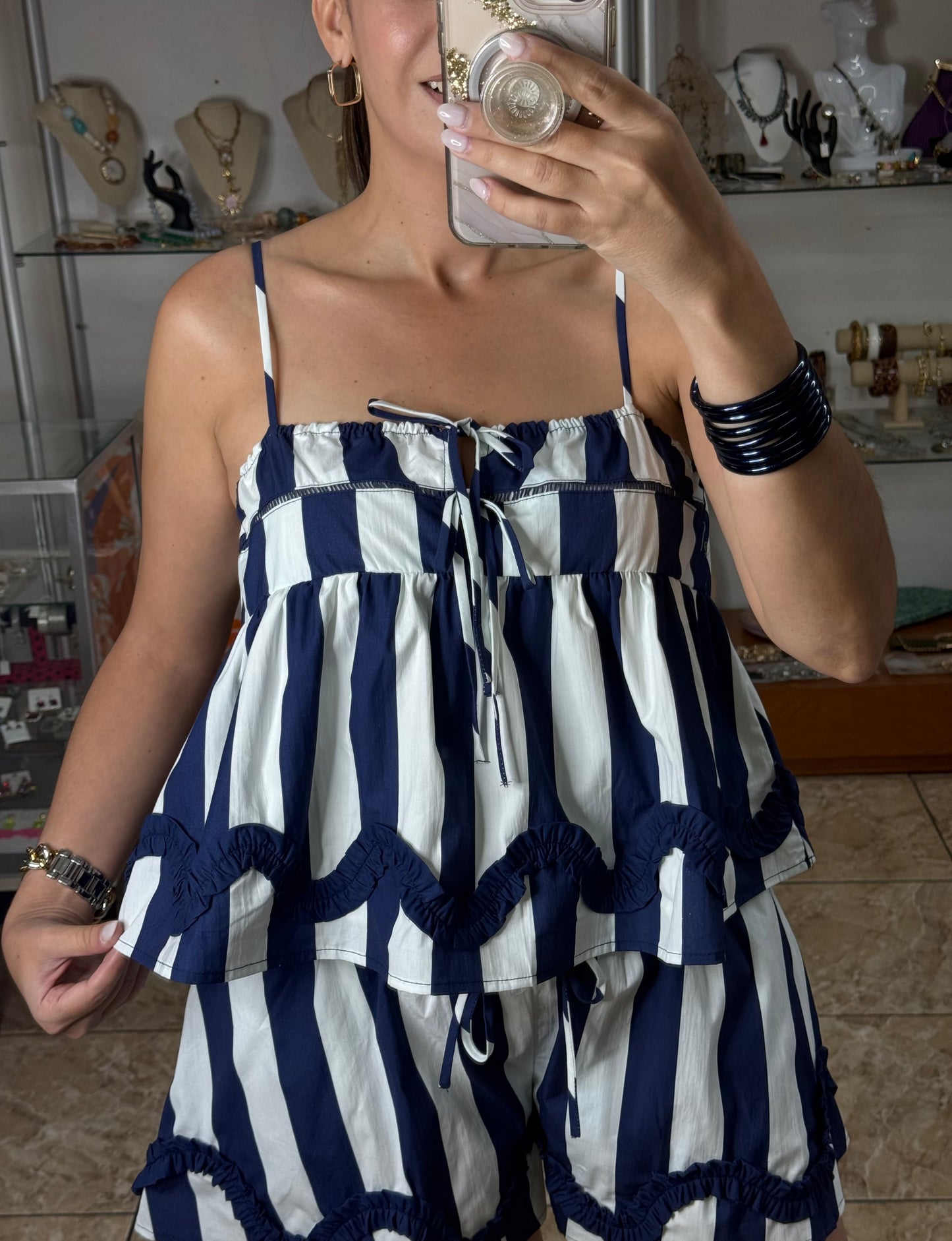 Navy/White Stripes Short Set (NO RETURNS OR EXCHANGE)