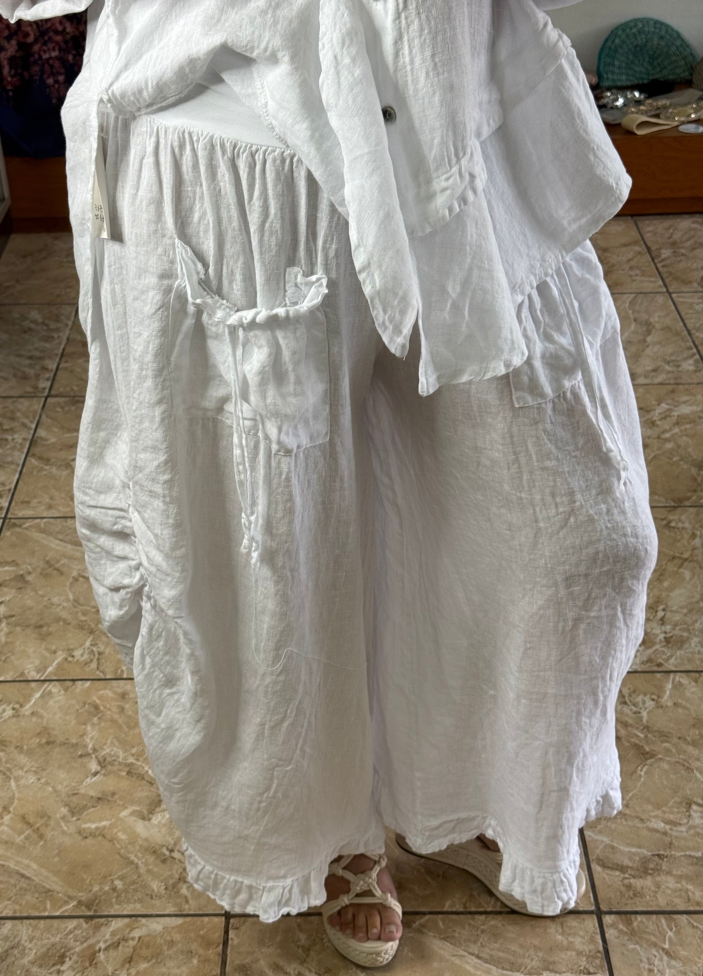 OS Linen Ruffle Pant Set (NO RETURNS OR EXCHANGE)