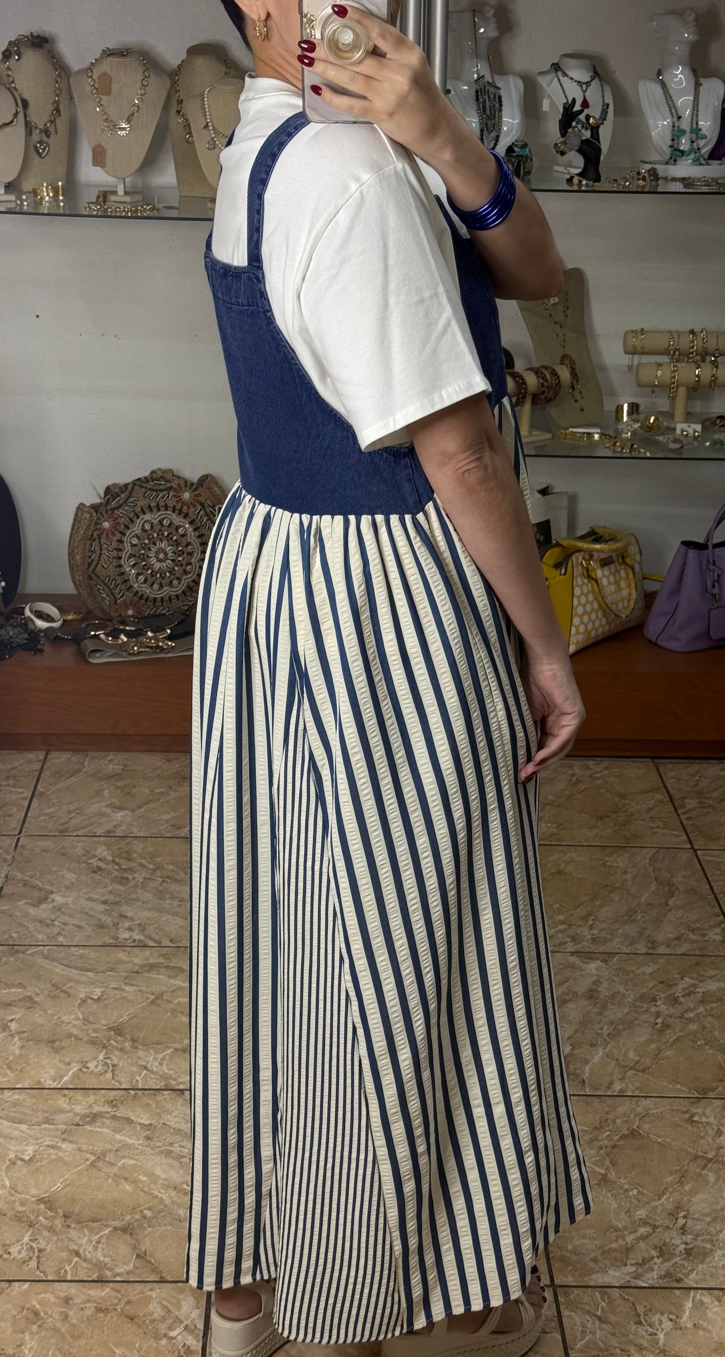 Stripes Denim Overall Dress (Top Not Included)