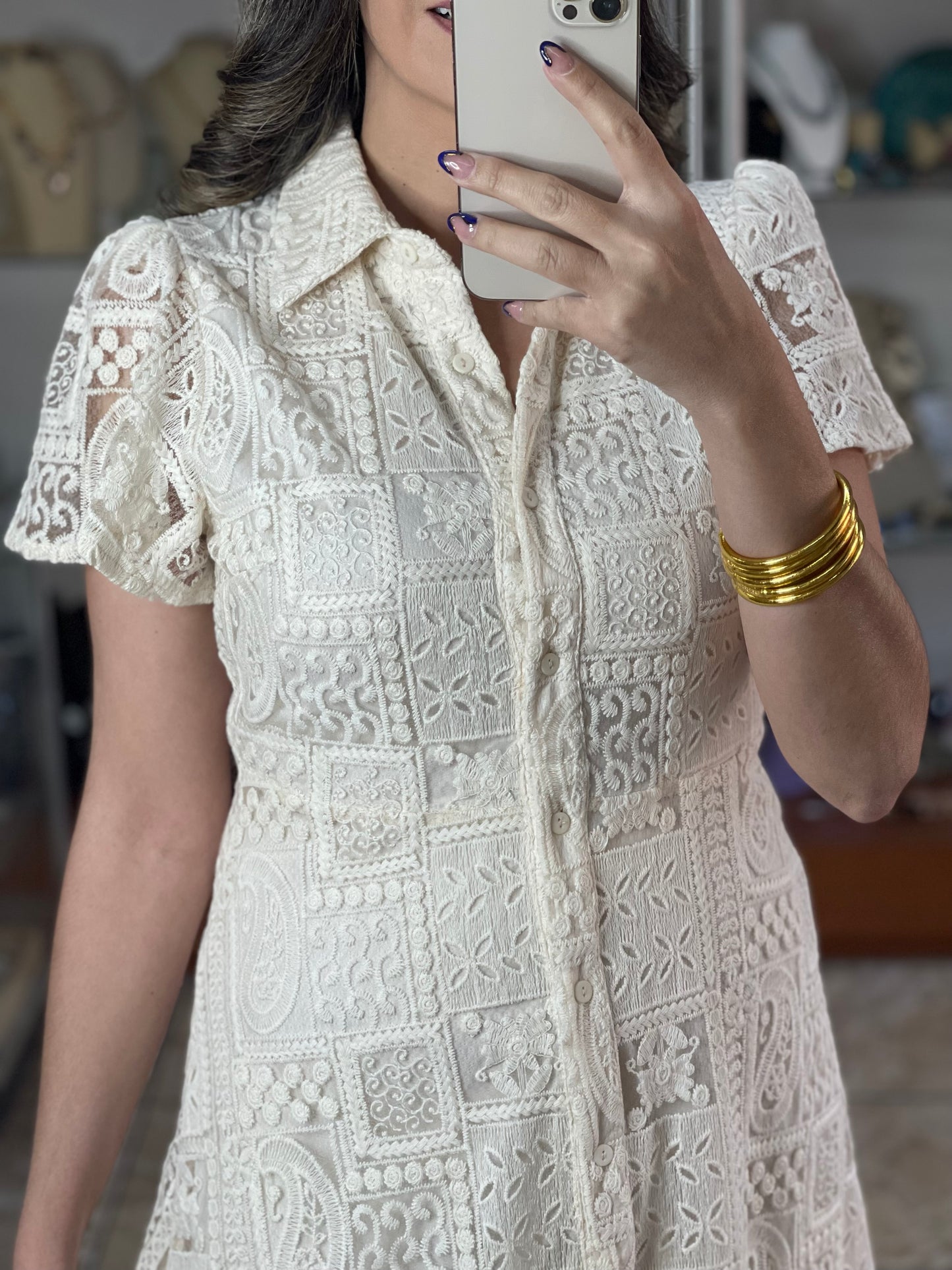 Cream Button Down Dress