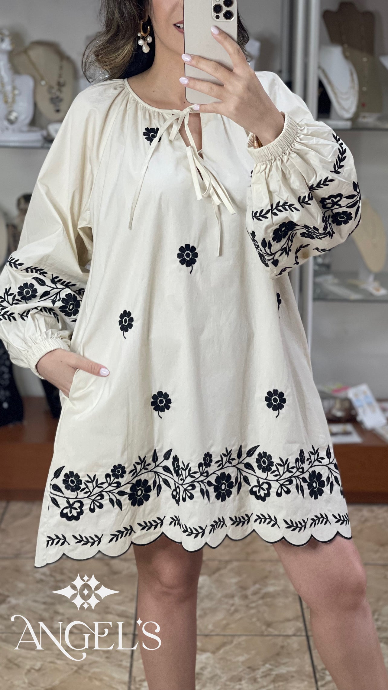 black and cream embroidered dress 2025 NH SORORITY SHOP Color:Custard Apple (Light Green)/ Light Green Trim it delivers effortless style Signature Ponte Curved Neck