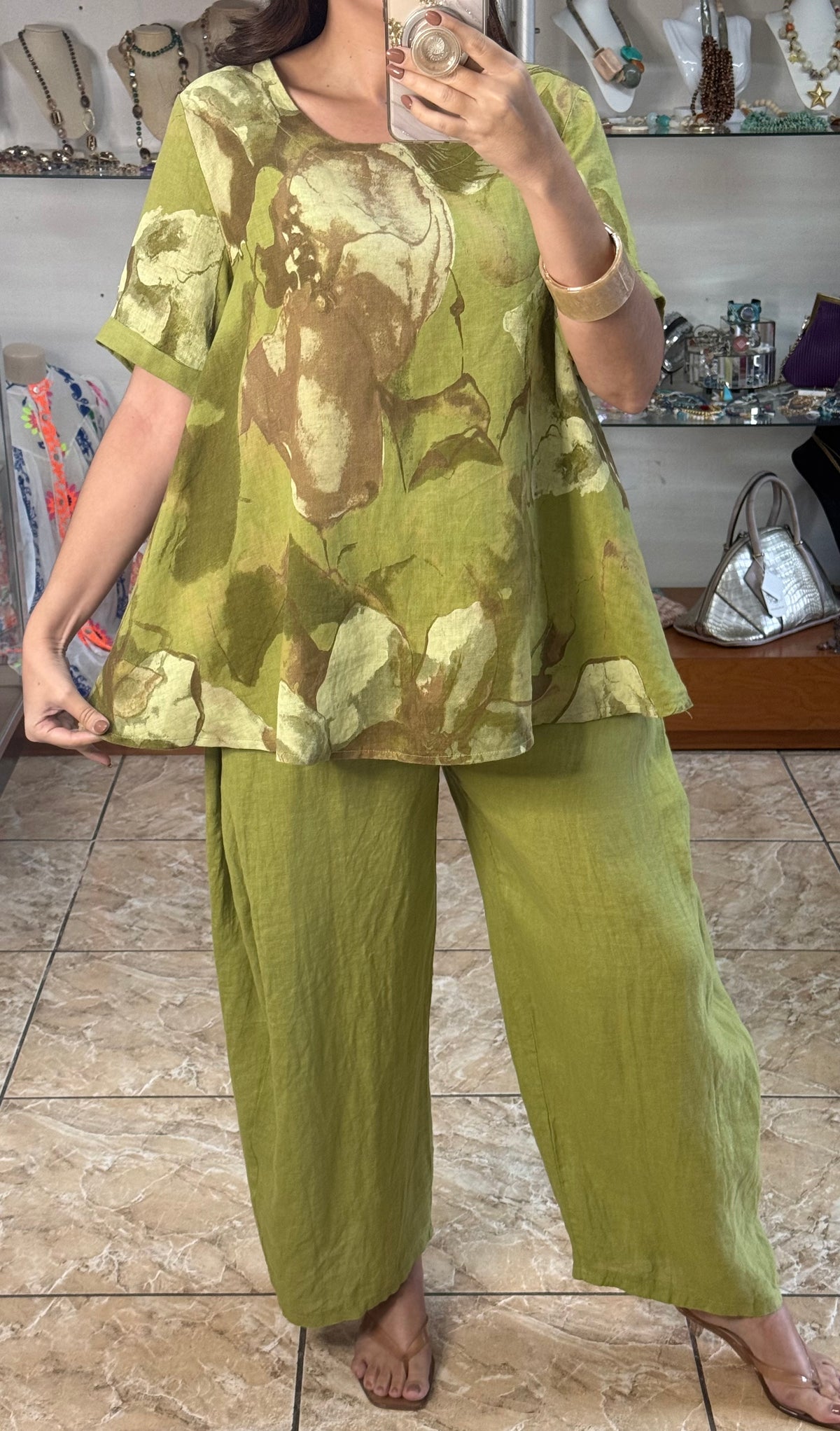 OS Top & Barrel Style Pant Linen Set (NO RETURNS OR EXCHANGE)