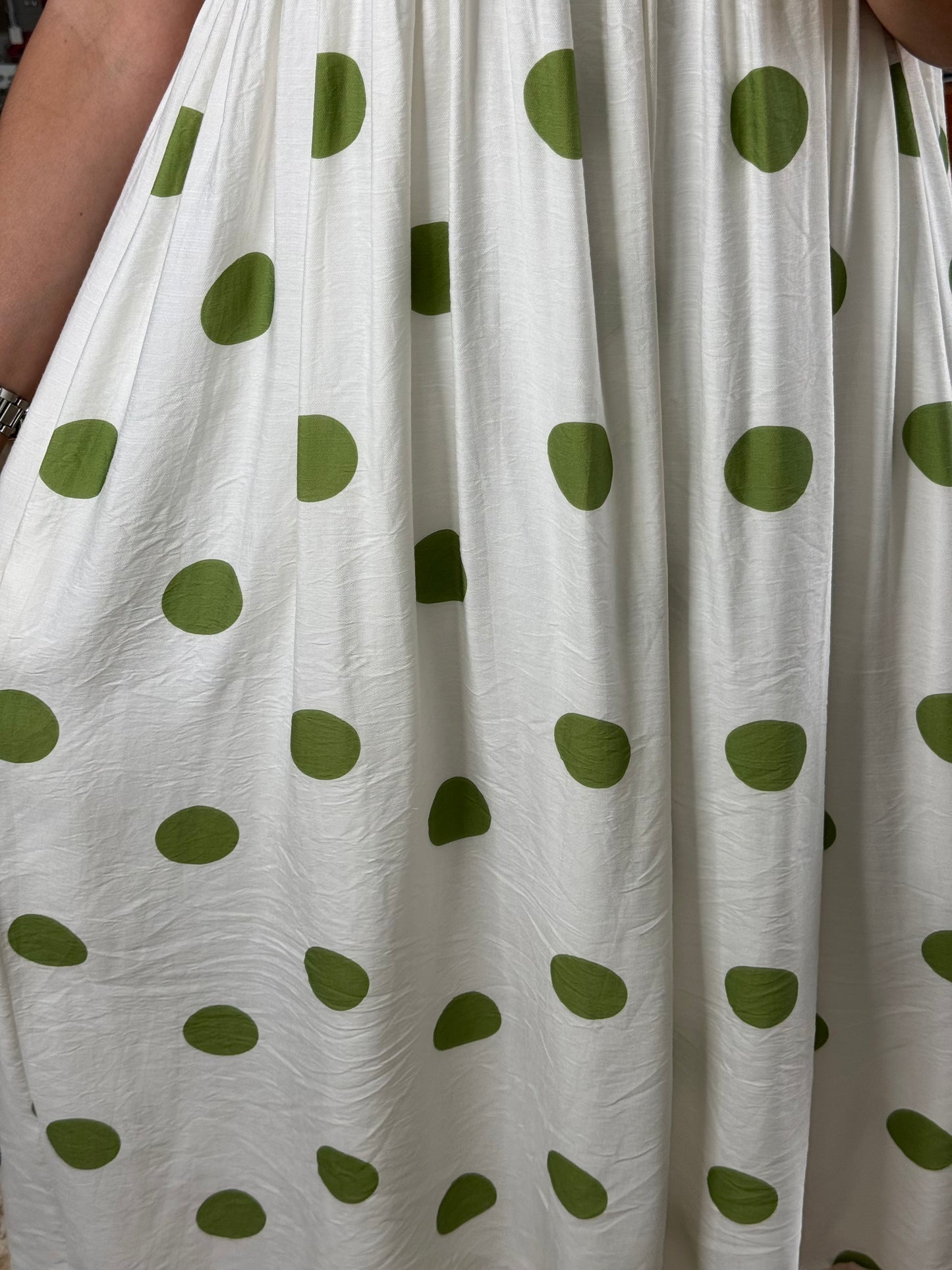 Cream/Green Polkadot Dress