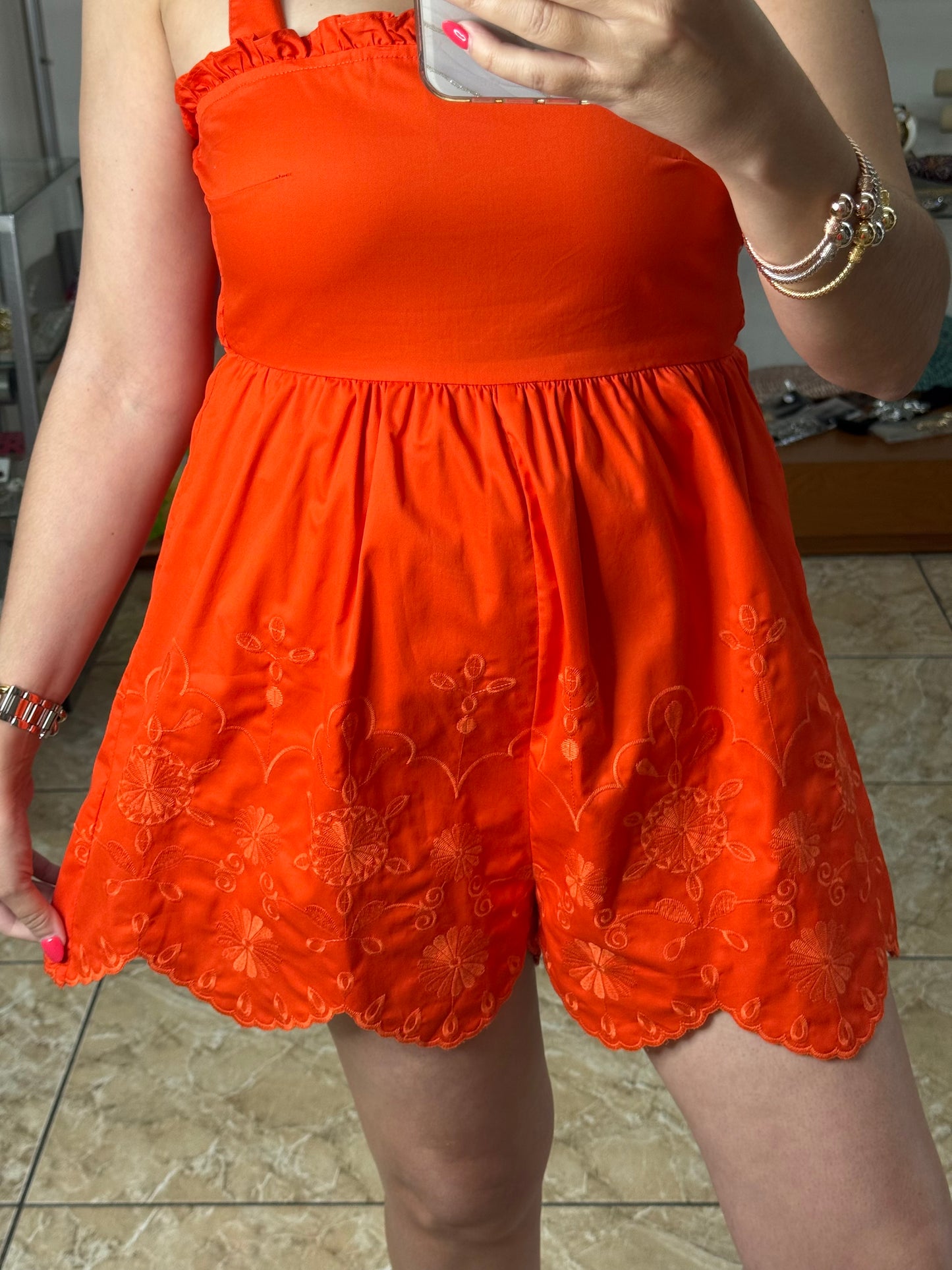Tomato Red Embroidered Romper