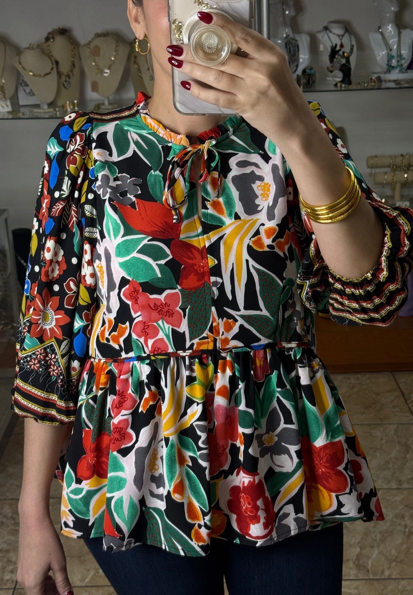 Black/Red Floral Top