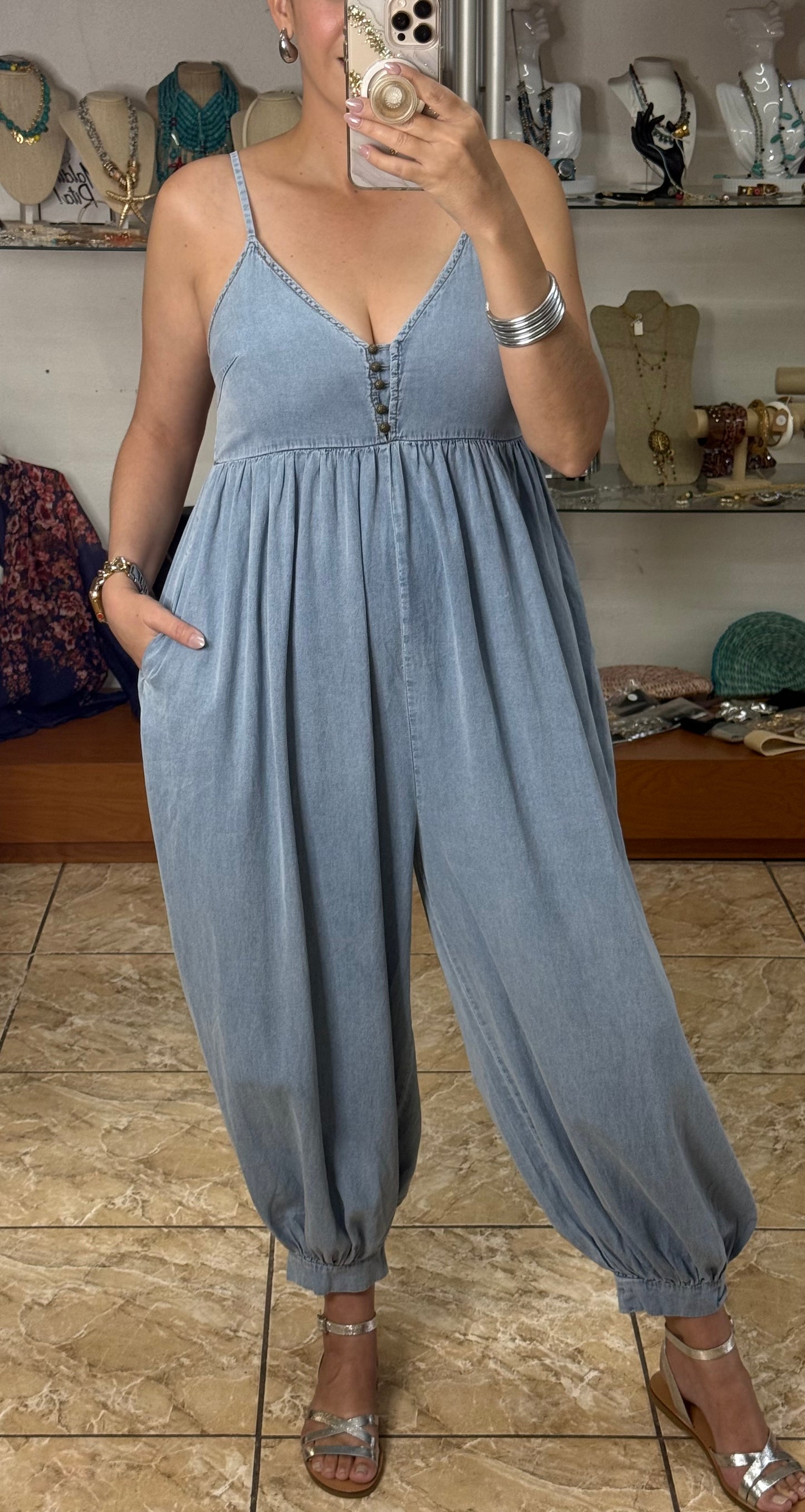 Harem Denim Jumpsuit
