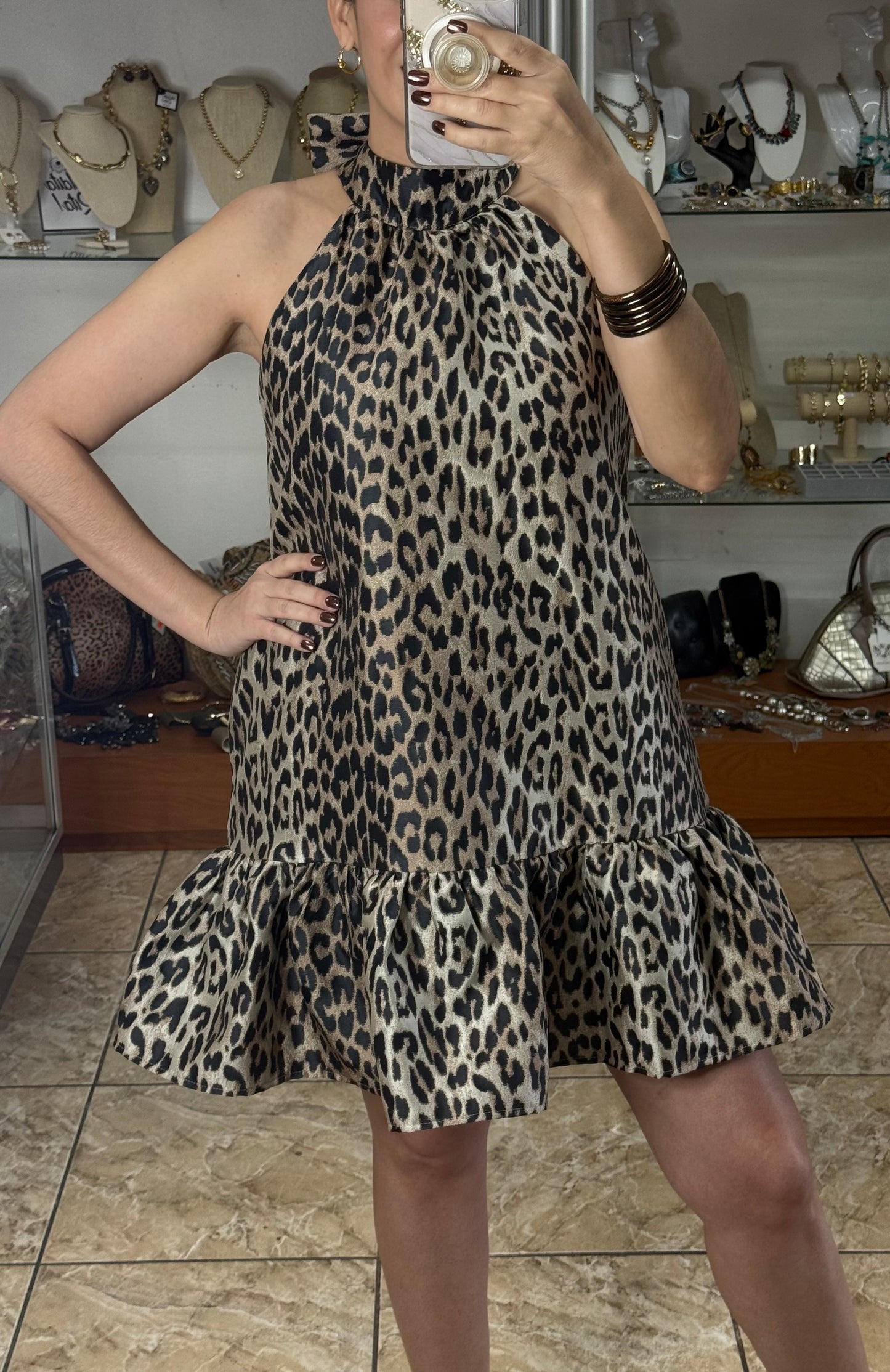 Halter Leopard Mini Dress
