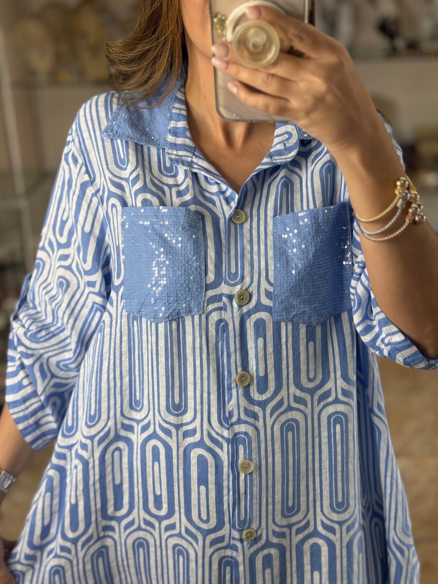 OS Geometric Linen Maxi Dress (NO RETURNS OR EXCHANGE)