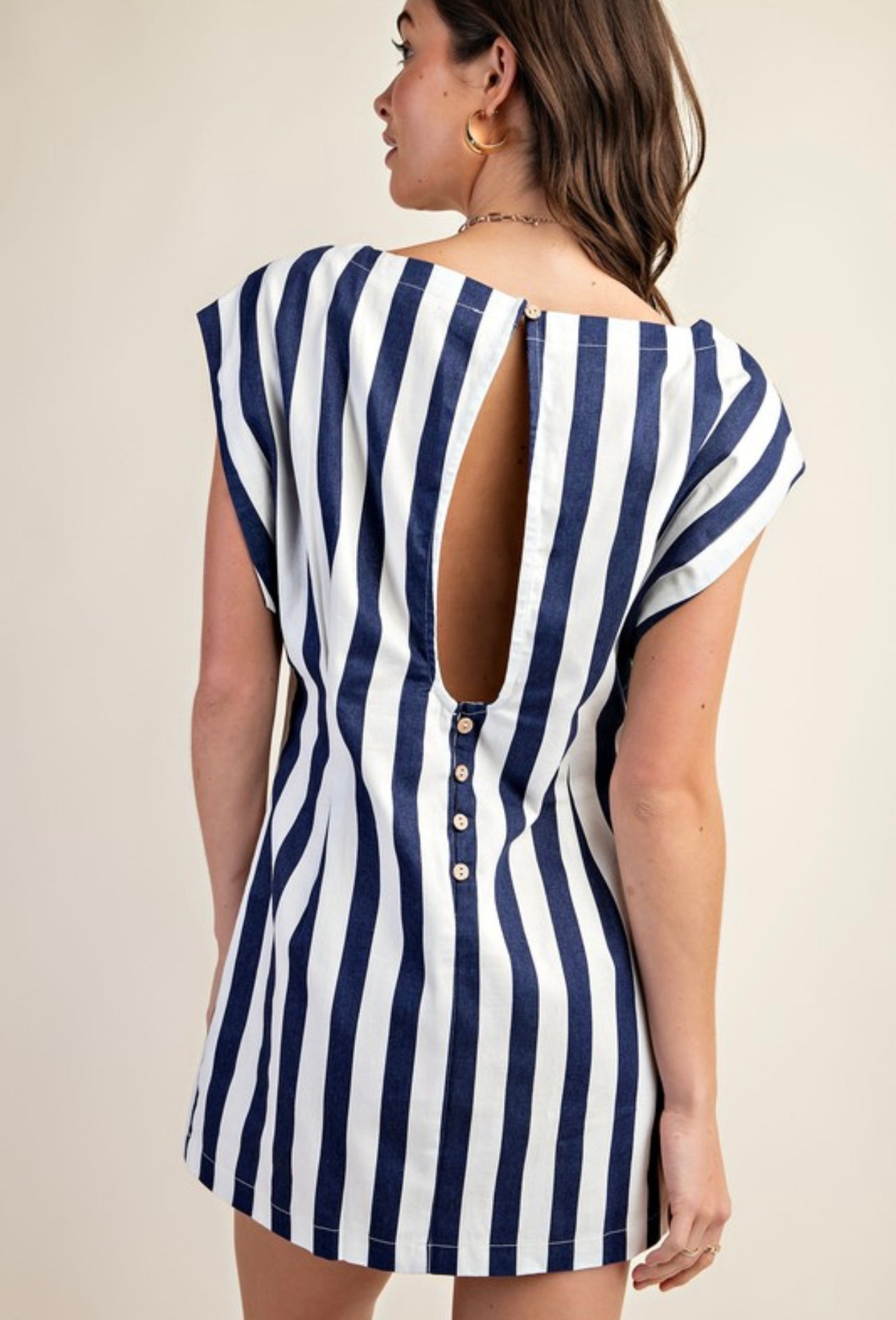 Open Back Navy Stripes Mini Dress