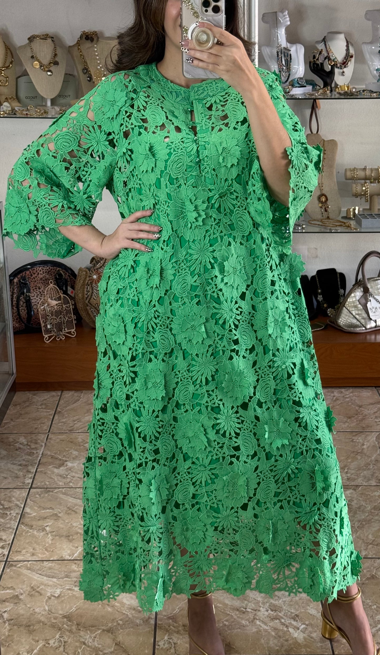 Floral Appliqué OS Maxi Dress (NO RETURNS OR EXCHANGE)