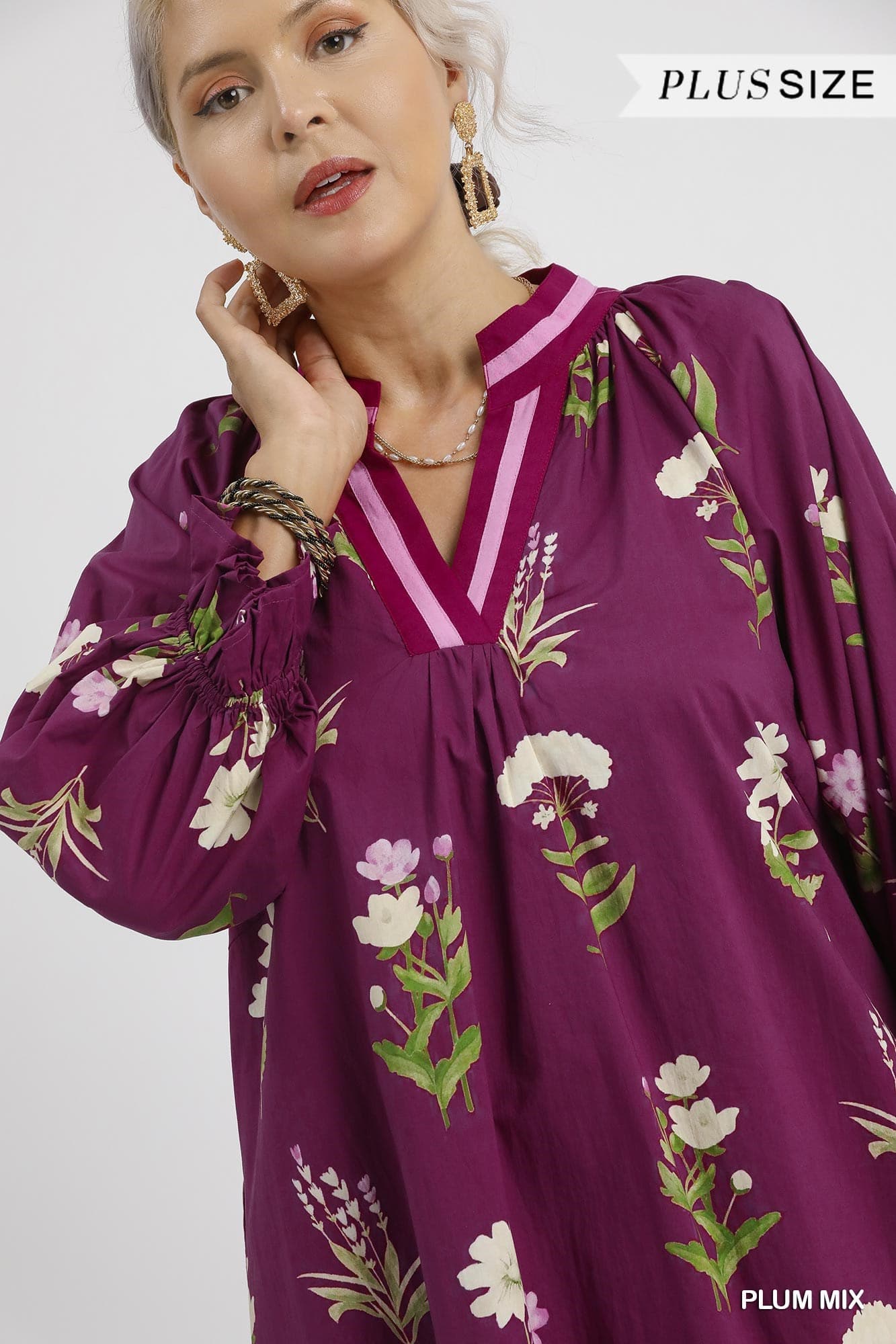 Floral Tunic Dress with Contrast Trim (PLUS)