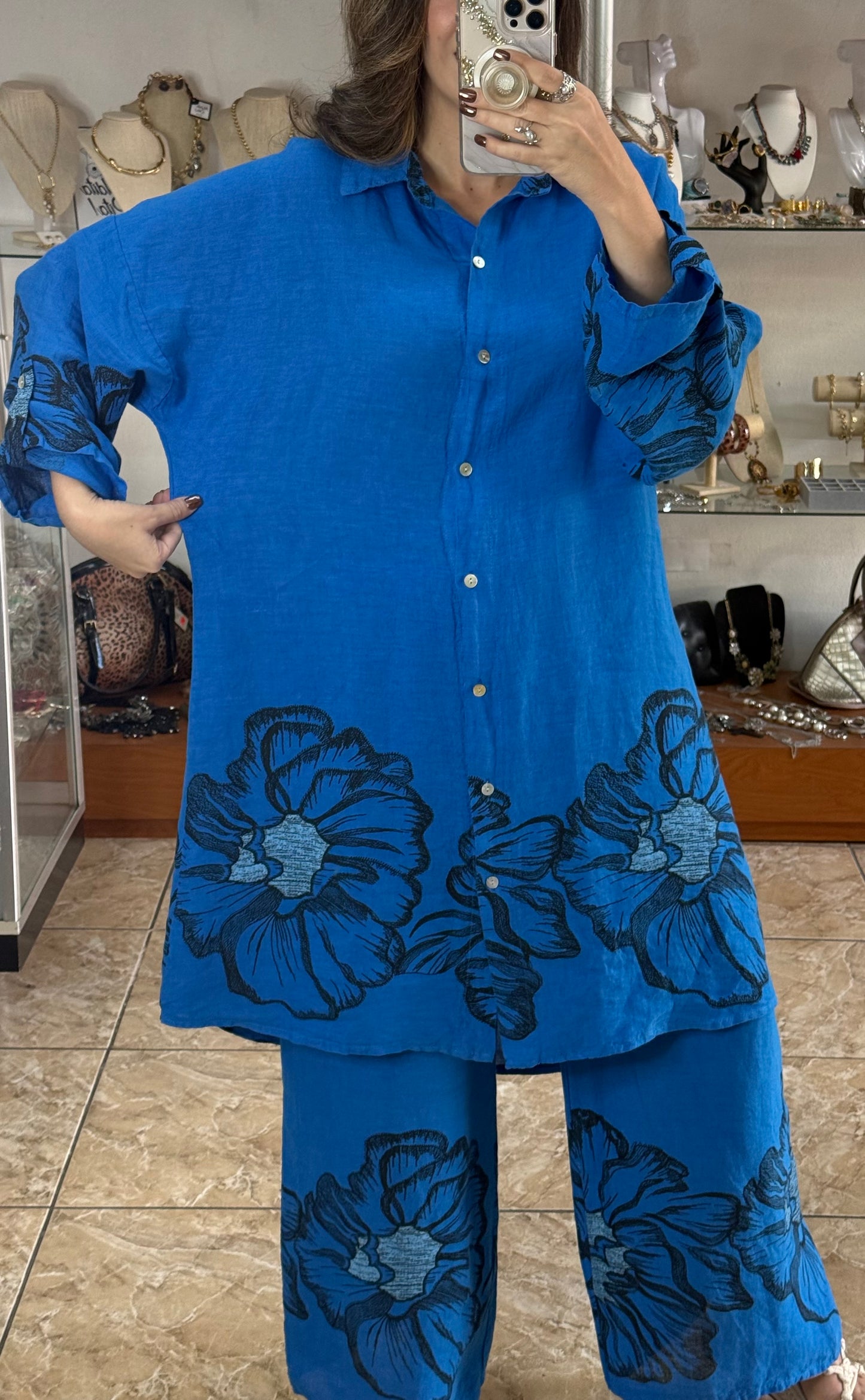 Blue Floral OS Linen Set (FINAL SALE)