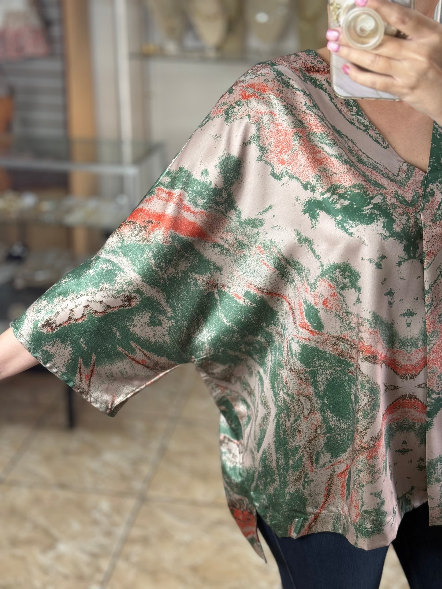 Taupe Marble Print Tunic Top