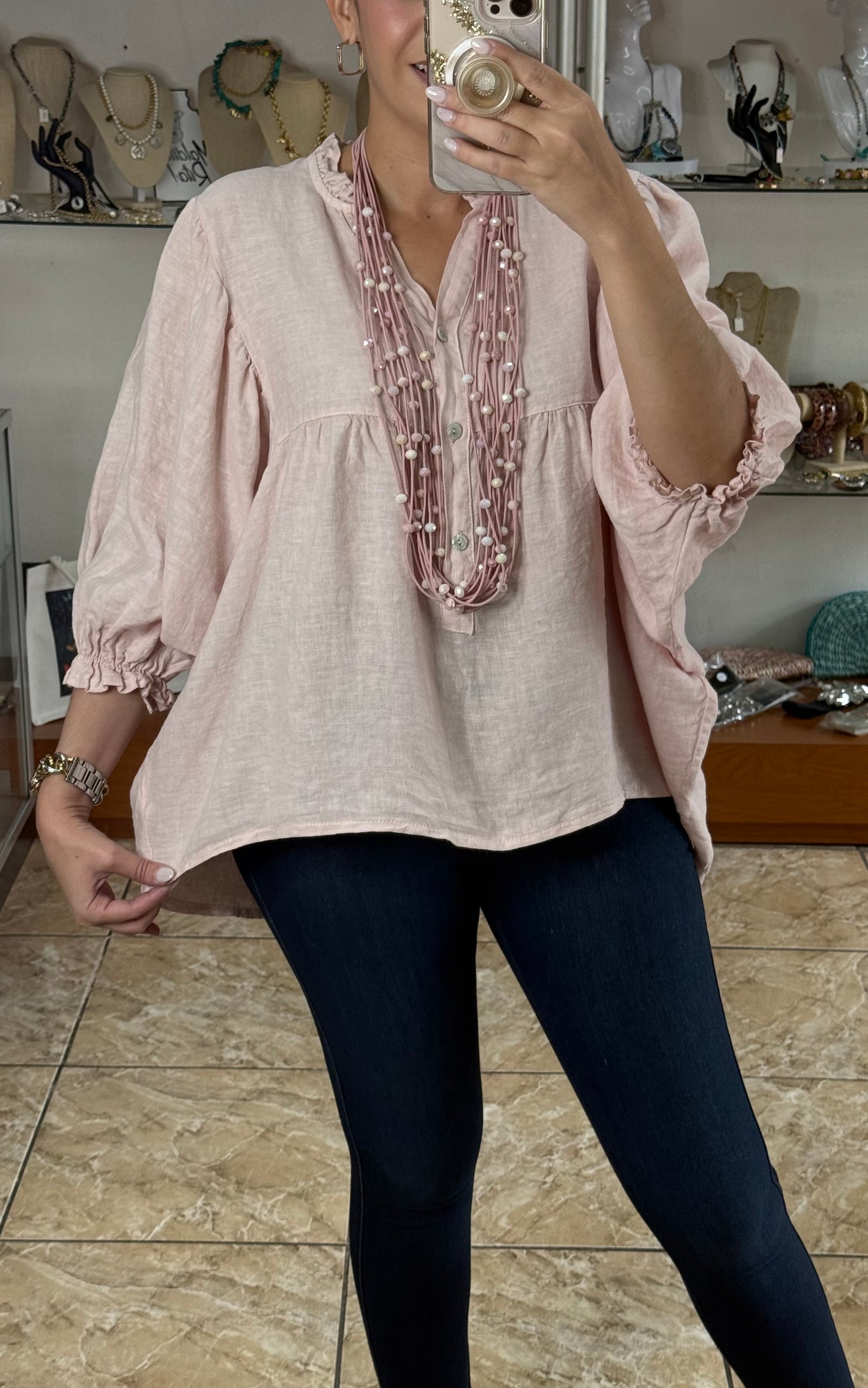 OS Babydoll Linen Top (NO RETURNS OR EXCHANGE)