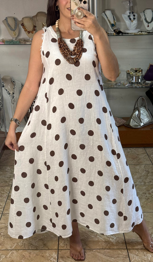 OS Linen Sleeveless Polka Dots Dress (NO RETURNS OR EXCHANGE)
