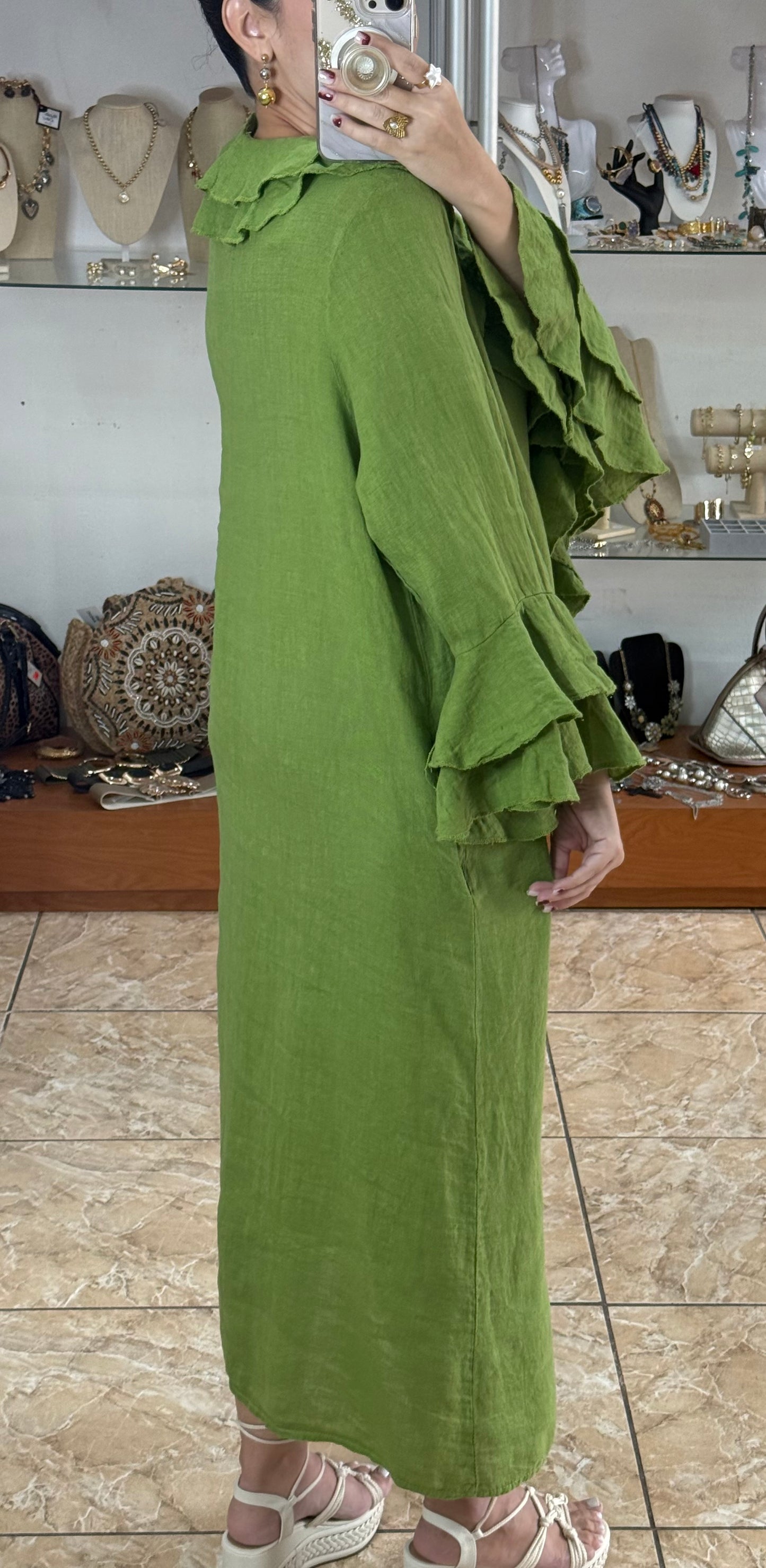 Ruffle Details OS Linen Maxi Dress (FINAL SALE)