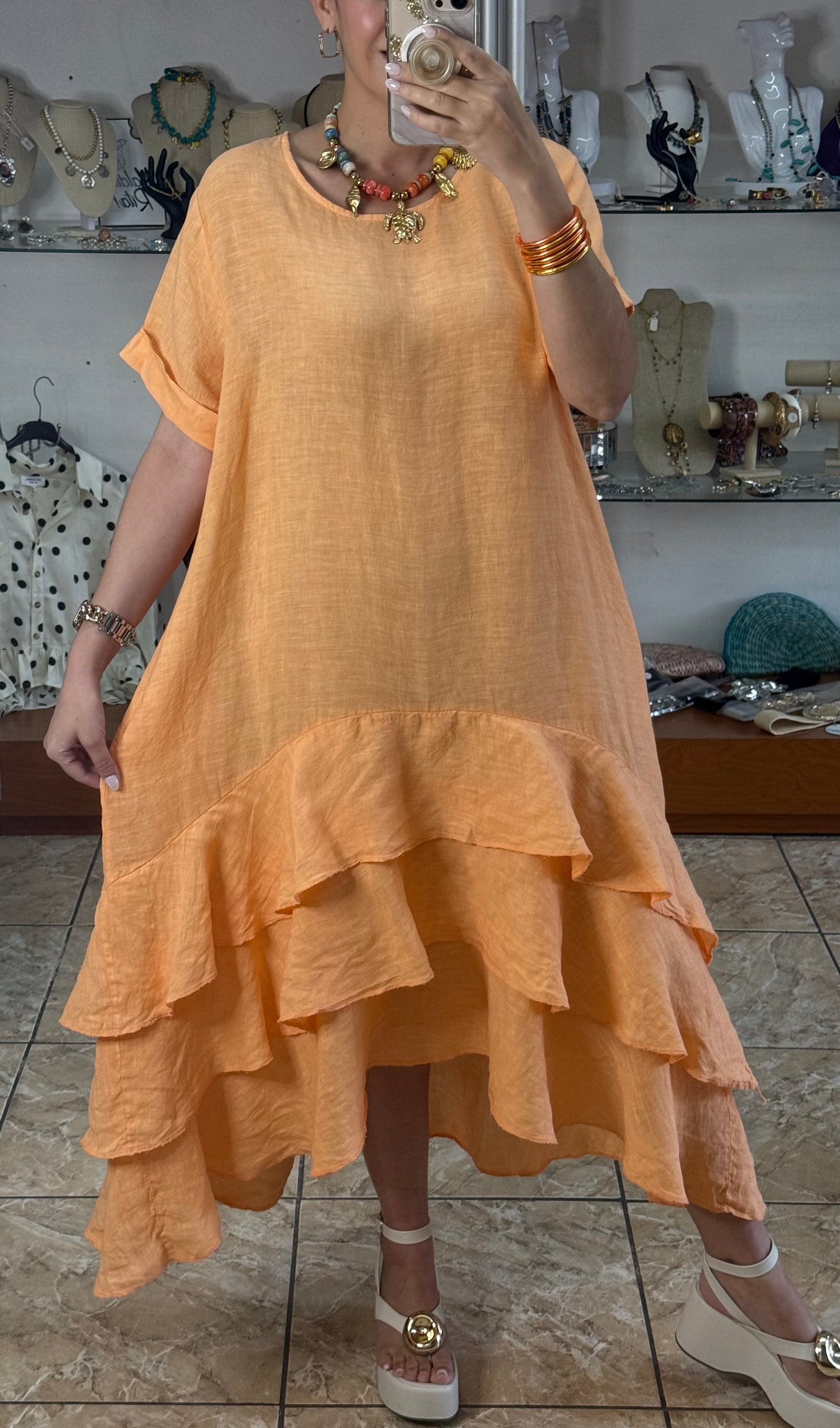 OS Ruffle Tiered Linen Midi Dress (NO RETURNS OR EXCHANGE)