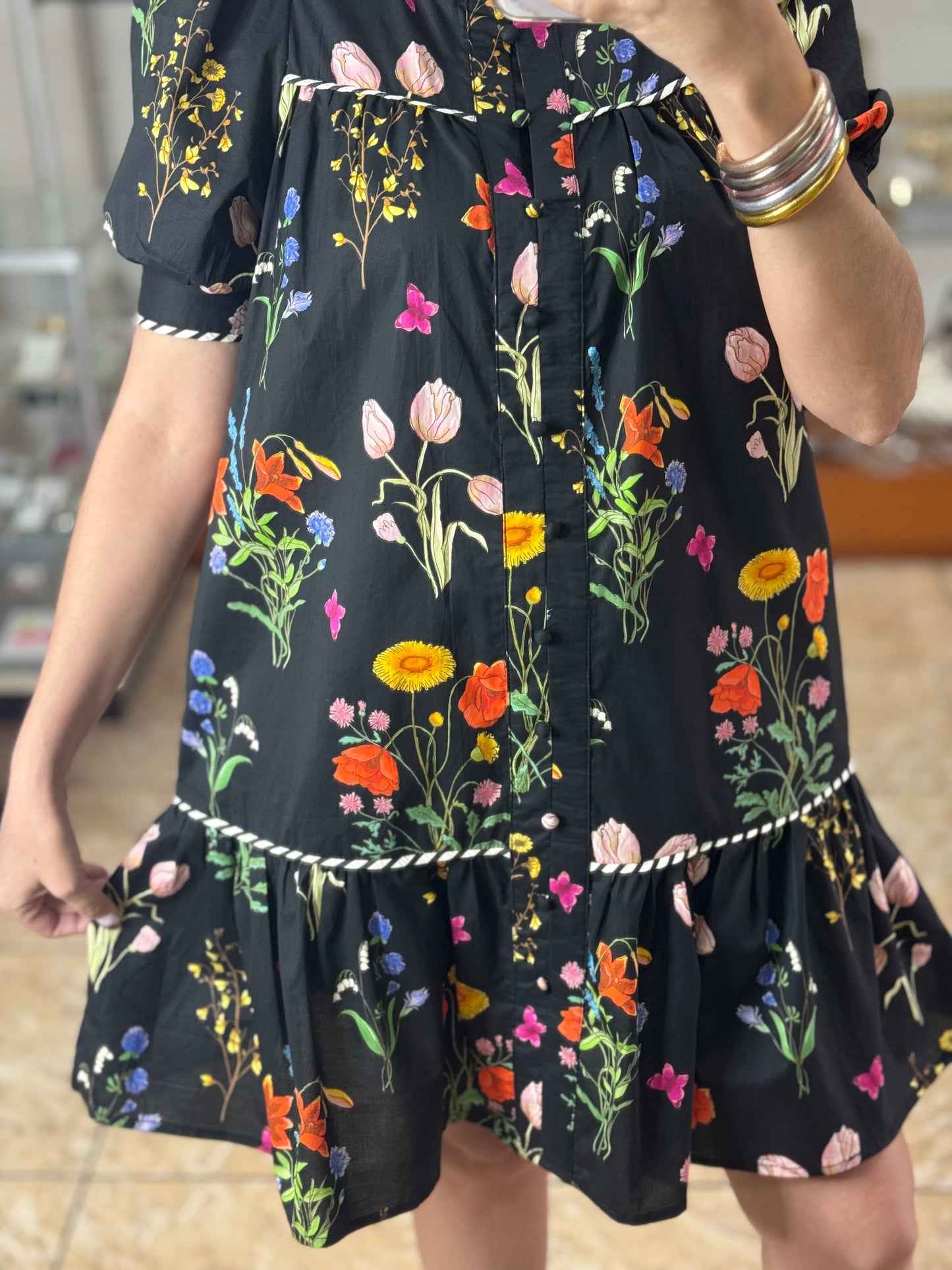 Multicolor/Black Floral Doll Dress