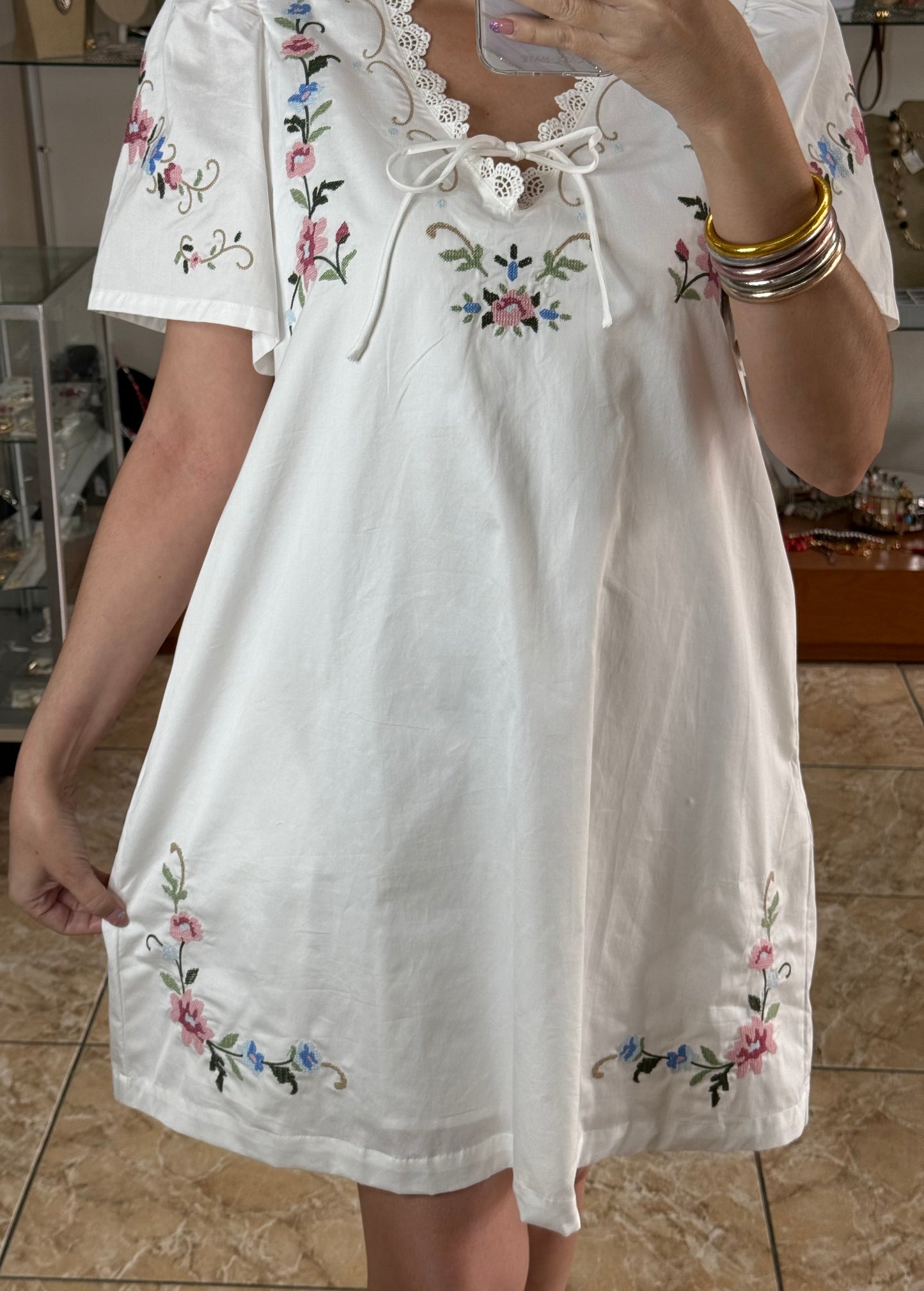 Delicate Floral Embroidery Dress