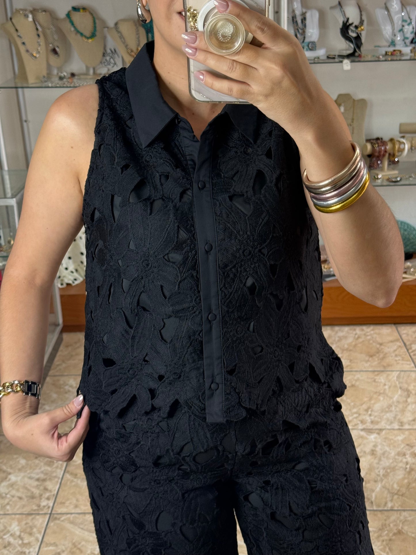 Black Lace Top and Pant Set