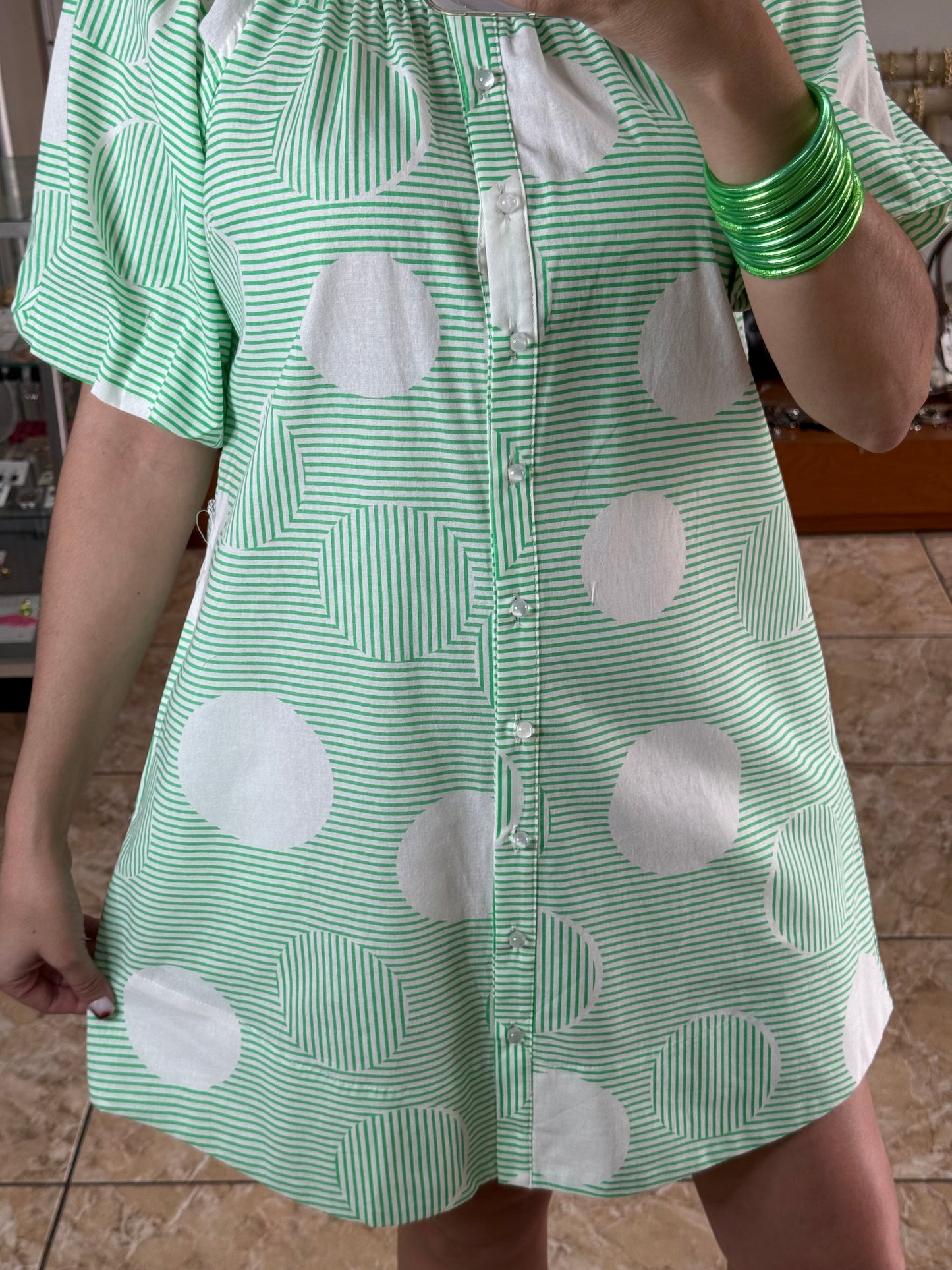 Green Stripes Polka Mini Dress