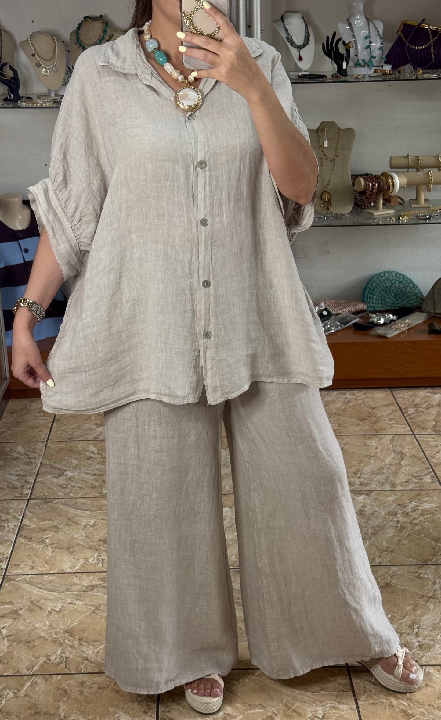 Linen/Cotton Embroidered Back Top (NO RETURNS OR EXCHANGE) (PANT SOLD SEPARATELY)