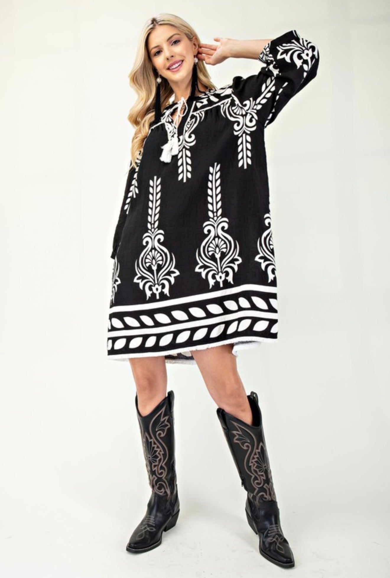 Black Mix Fringe Details Dress (PLUS)