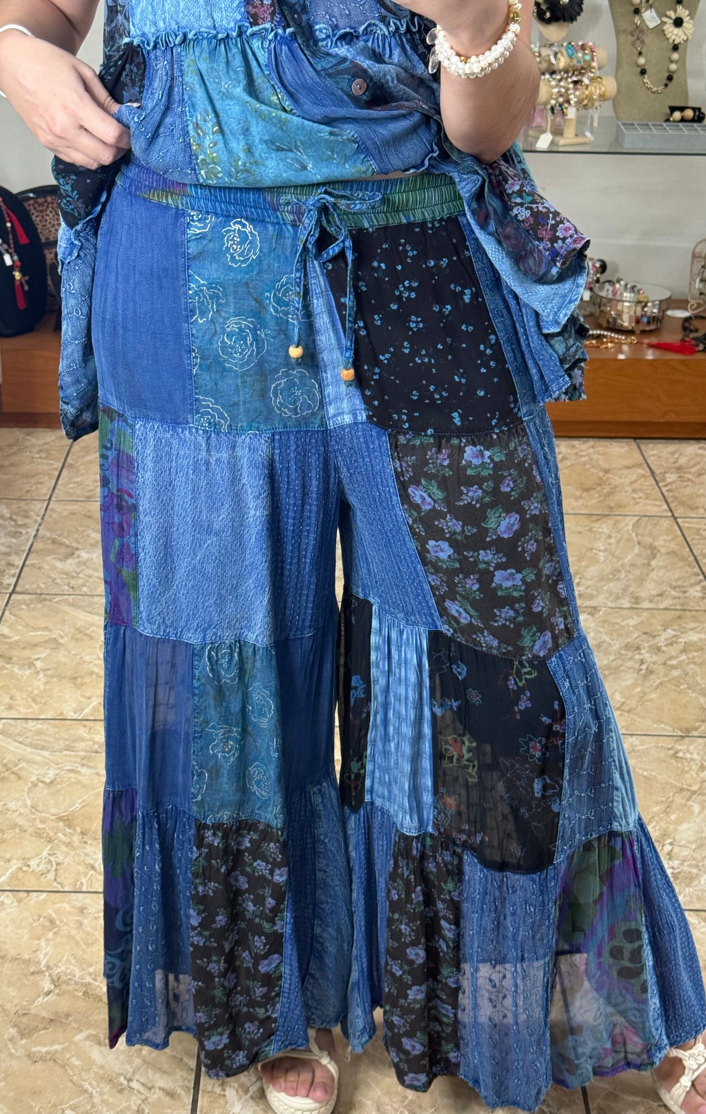 Blue Patches Boho Top and Pant Set (FINAL SALE)