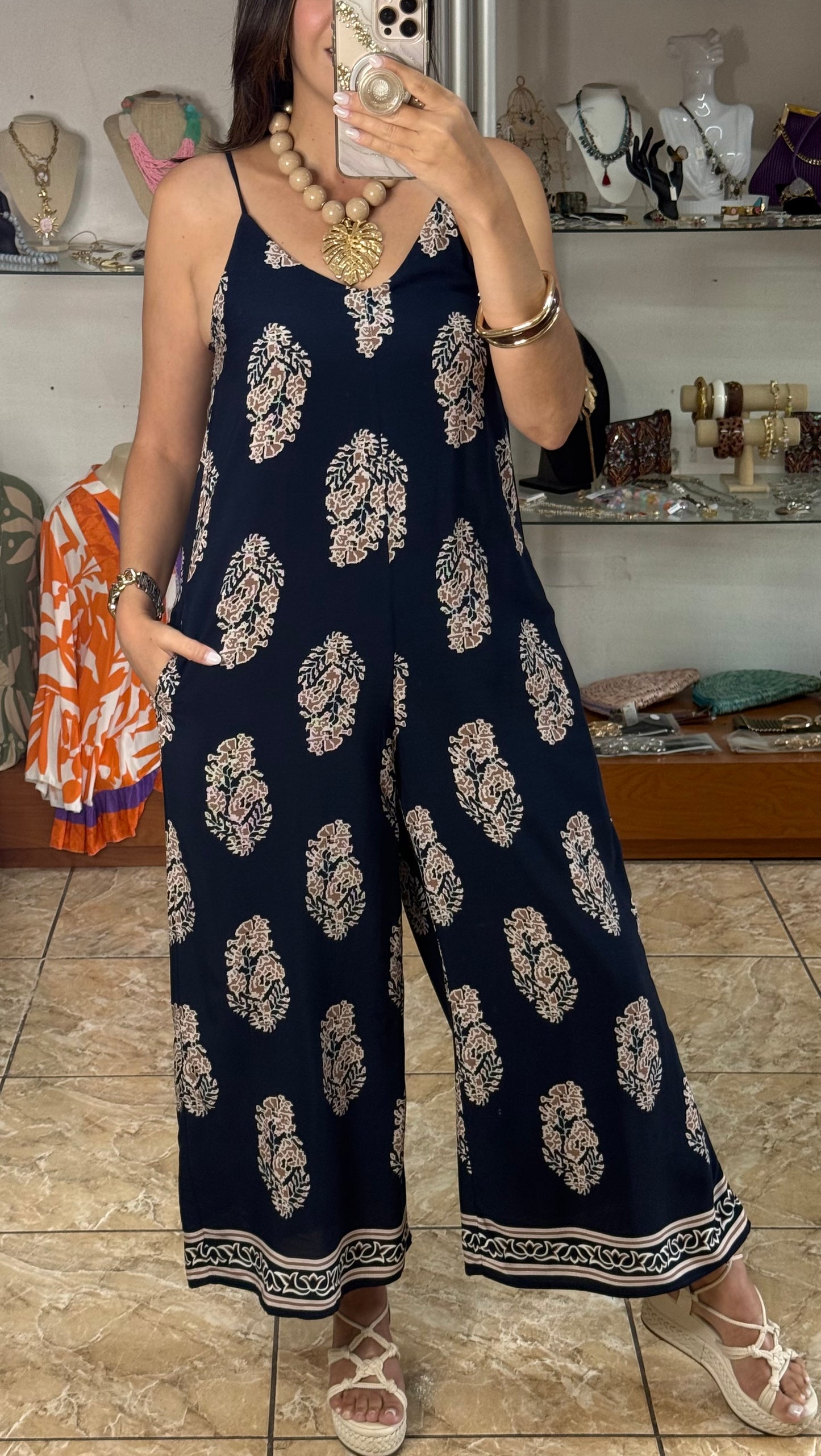 Navy/Brown Mix Jumpsuit