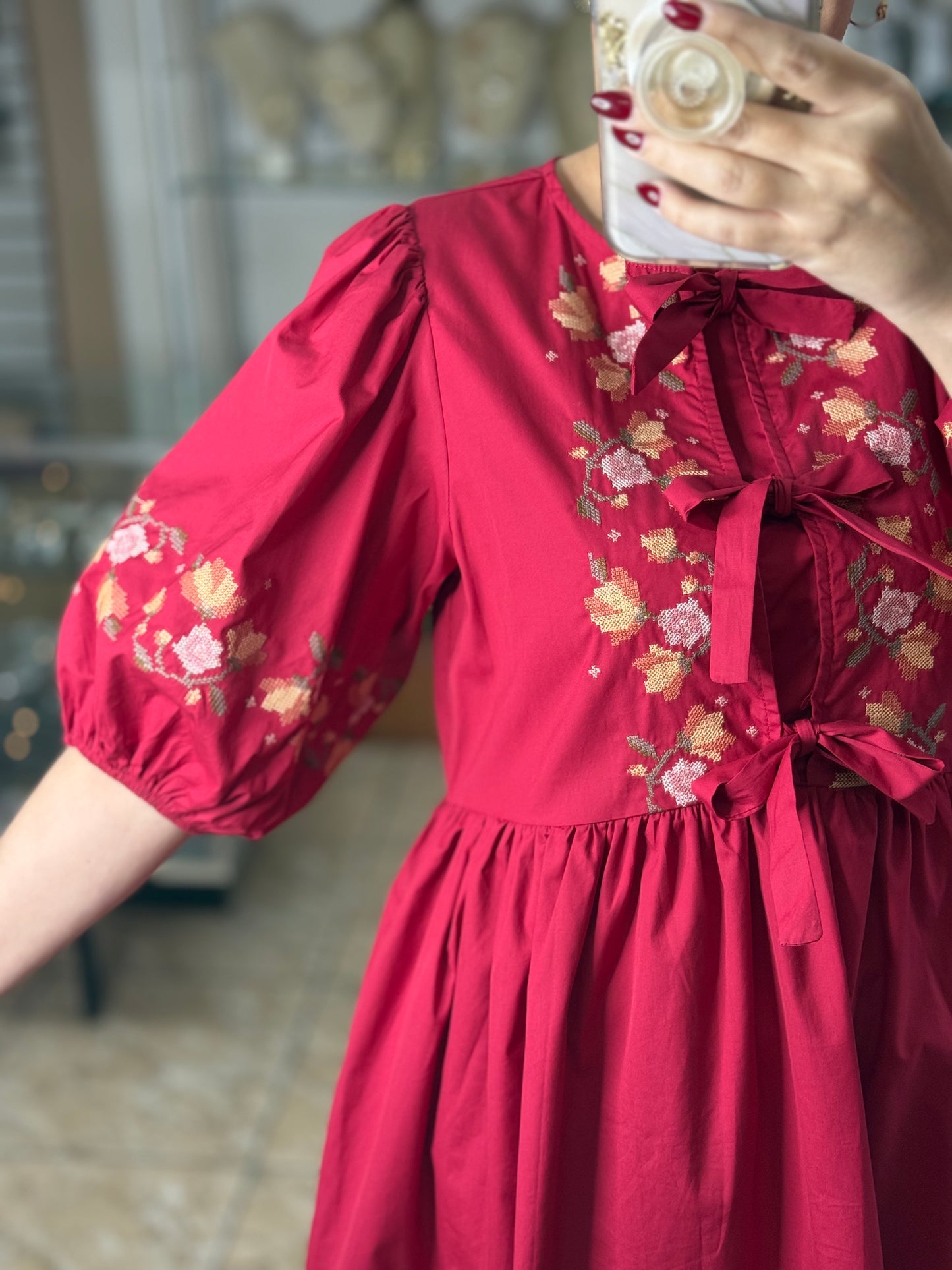Red Floral Doll Dress