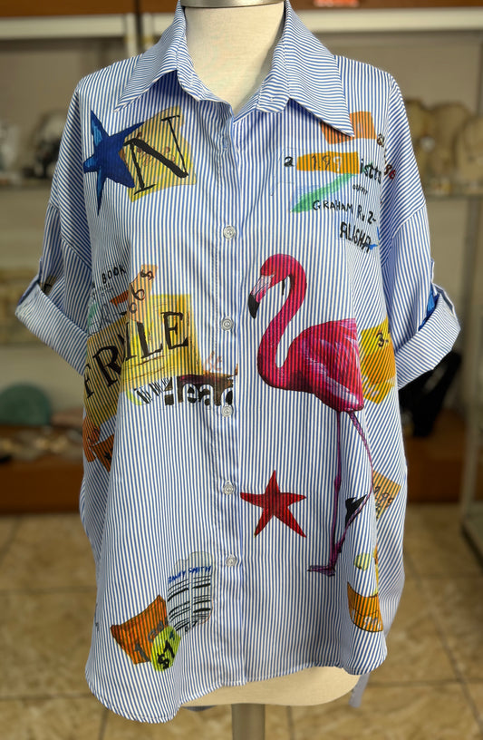 Flamingo Stripes OS Tunic Top (NO RETURNS OR EXCHANGE)