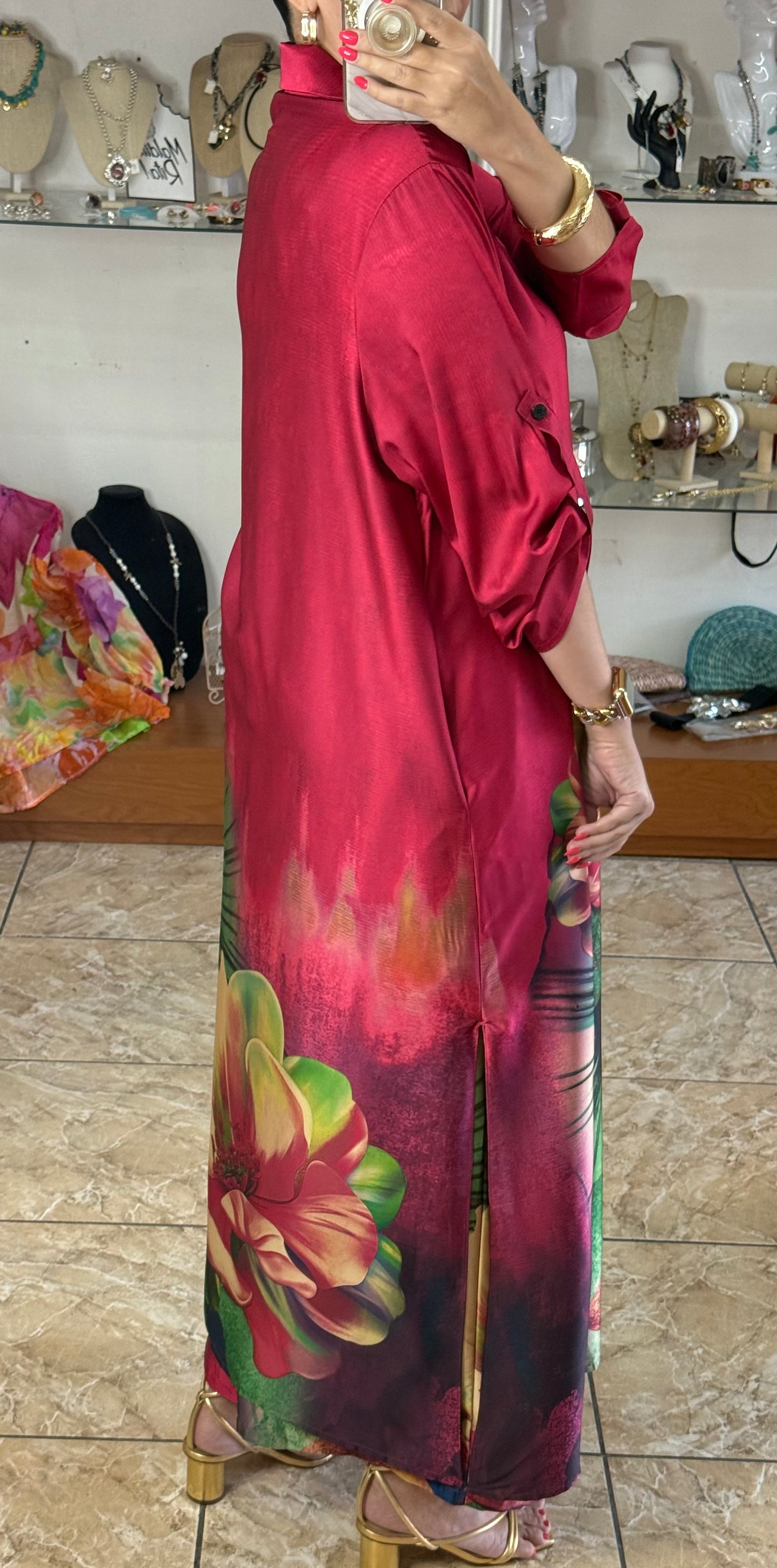Pink Floral Silk OS Top/Dress & Pant Set (NO RETURNS OR EXCHANGE)