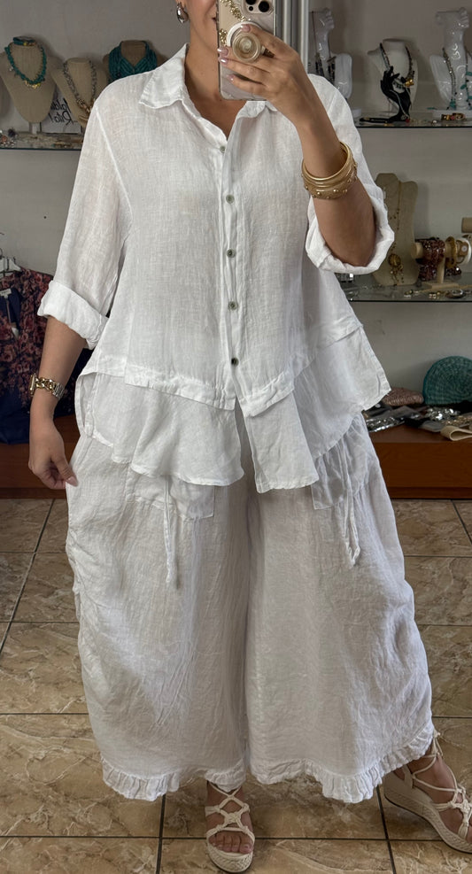 OS Linen Ruffle Pant Set (NO RETURNS OR EXCHANGE)