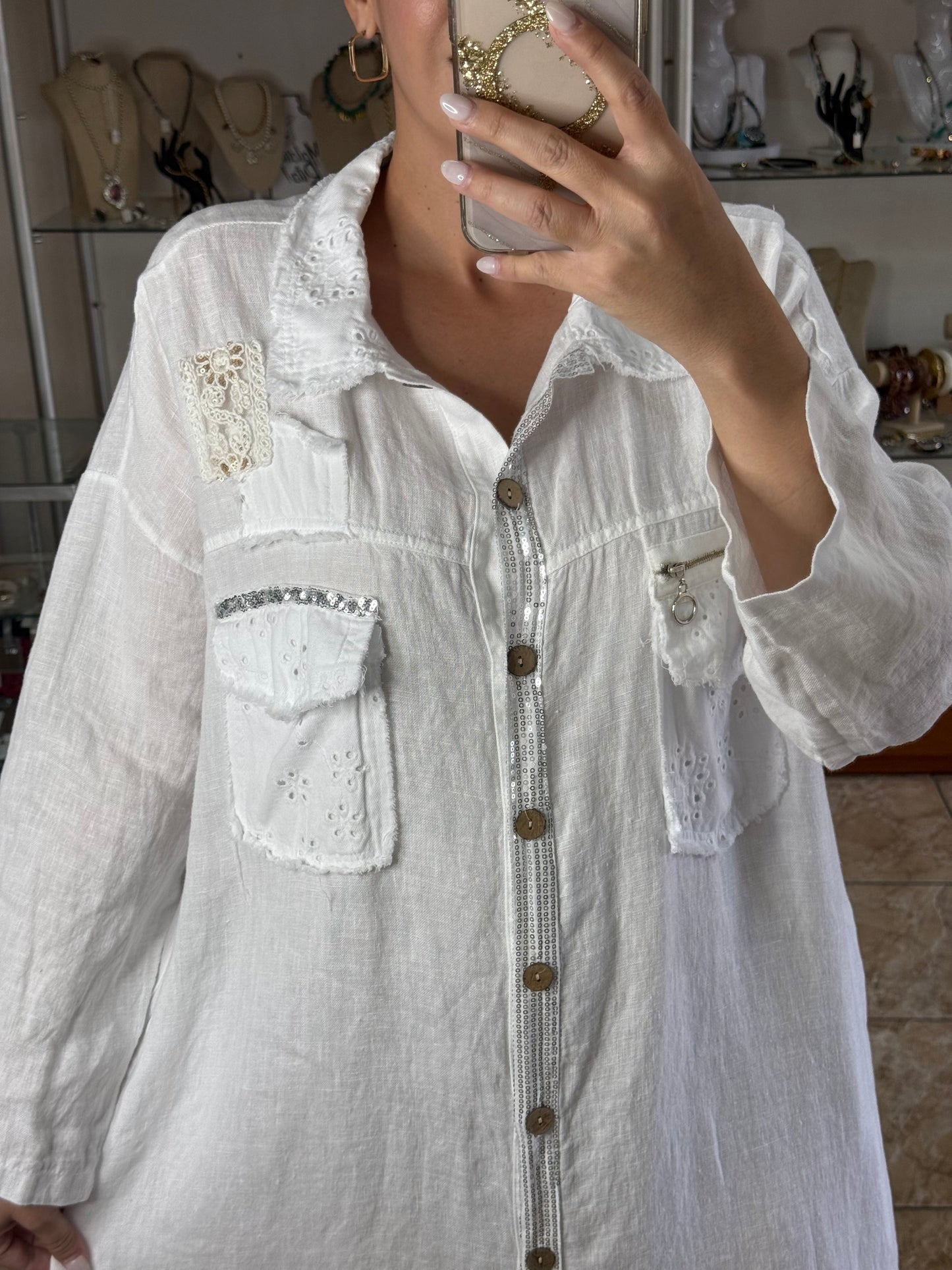 Long Sleeves OS Linen Midi Dress (NO RETURNS OR EXCHANGE)