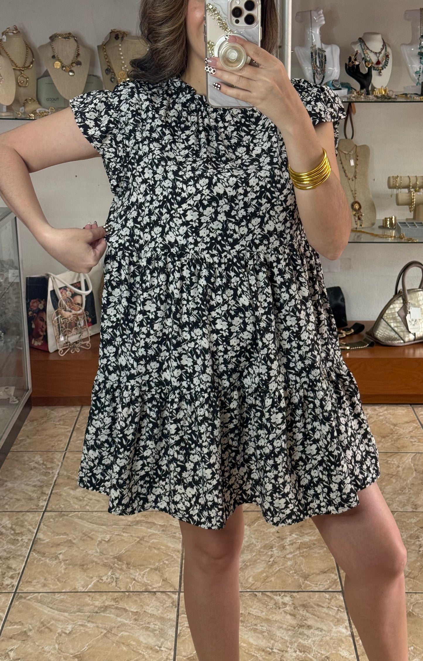 Black/White Floral Mini Dress